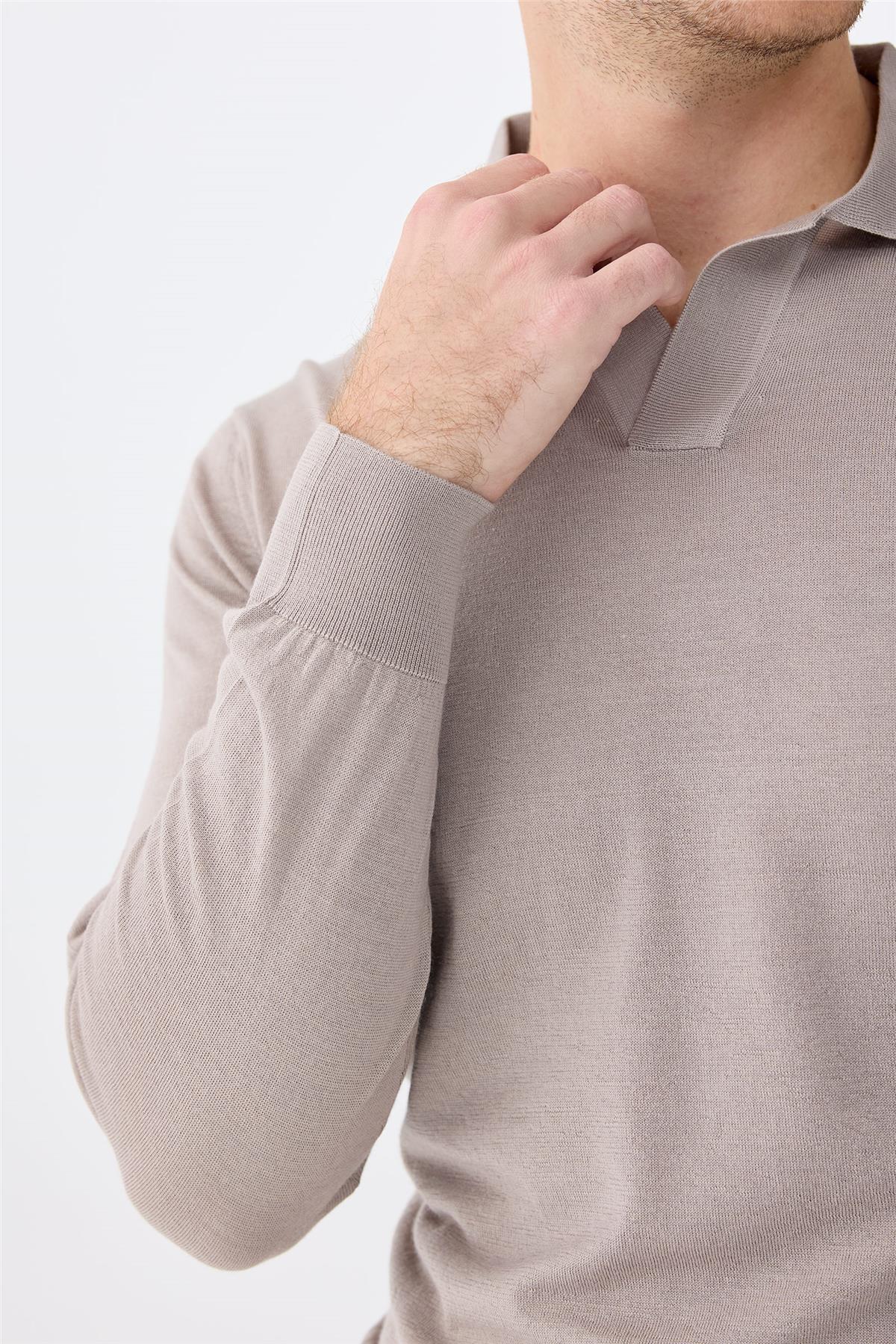 Bej Polo Yaka Yün İpek Kaşmir Triko