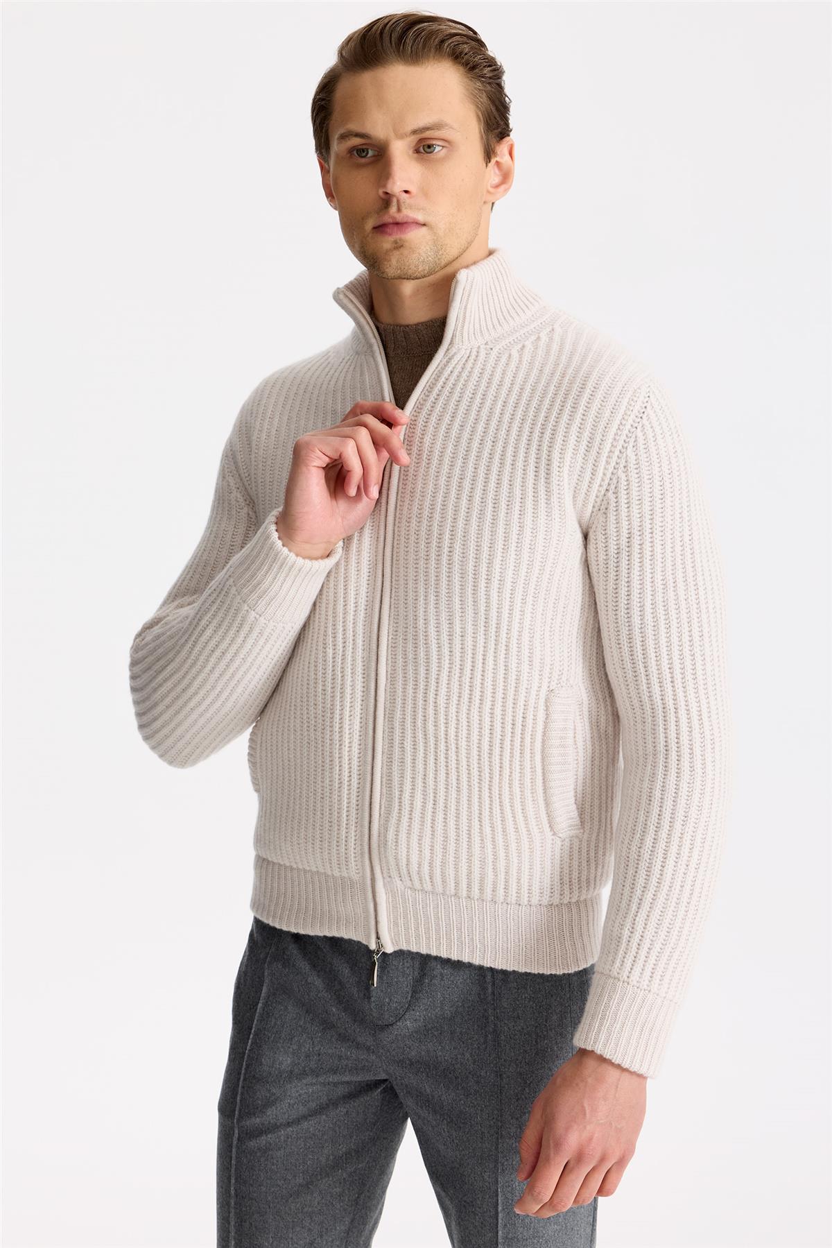 Bej Yün Kaşmir Triko Mont