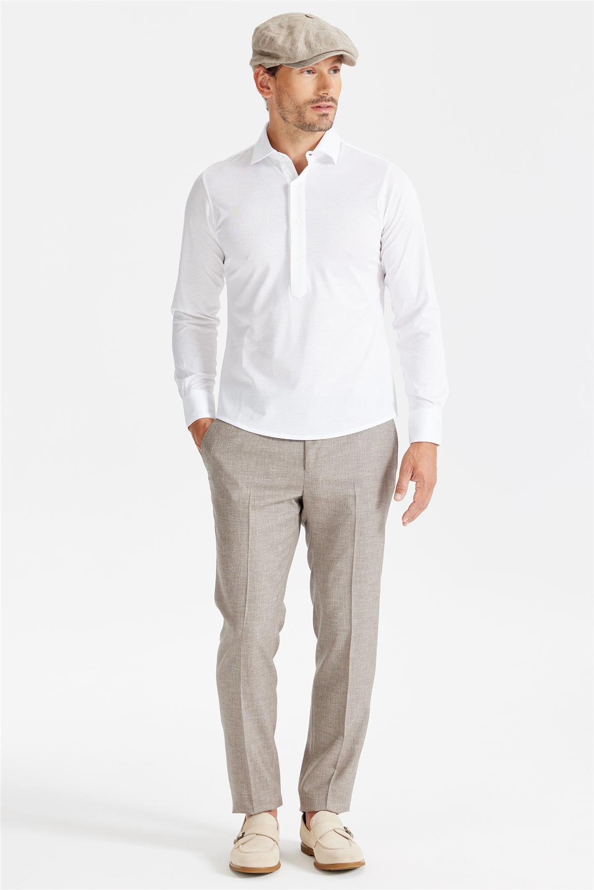 Beyaz Pamuk Merserize Gömlek