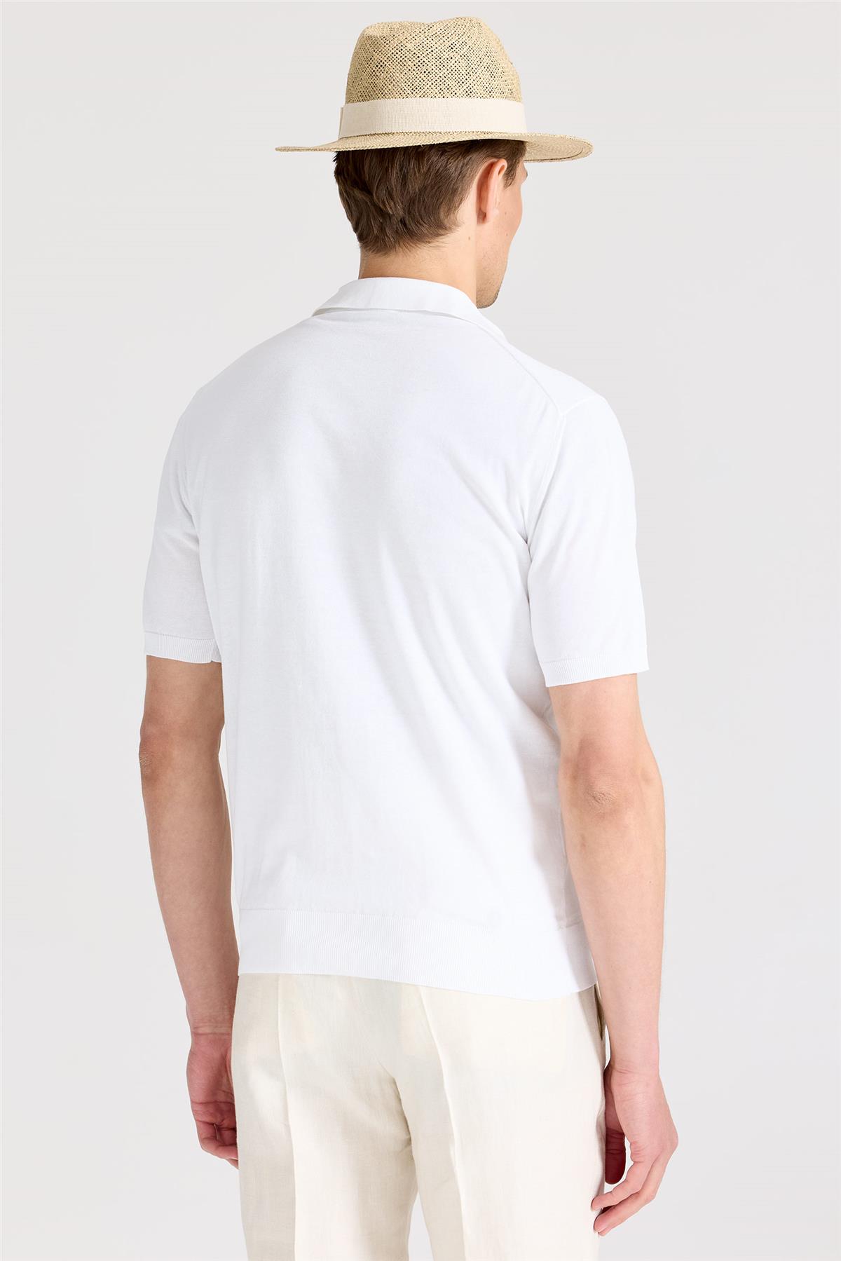 Beyaz Polo Yaka Pamuk Triko