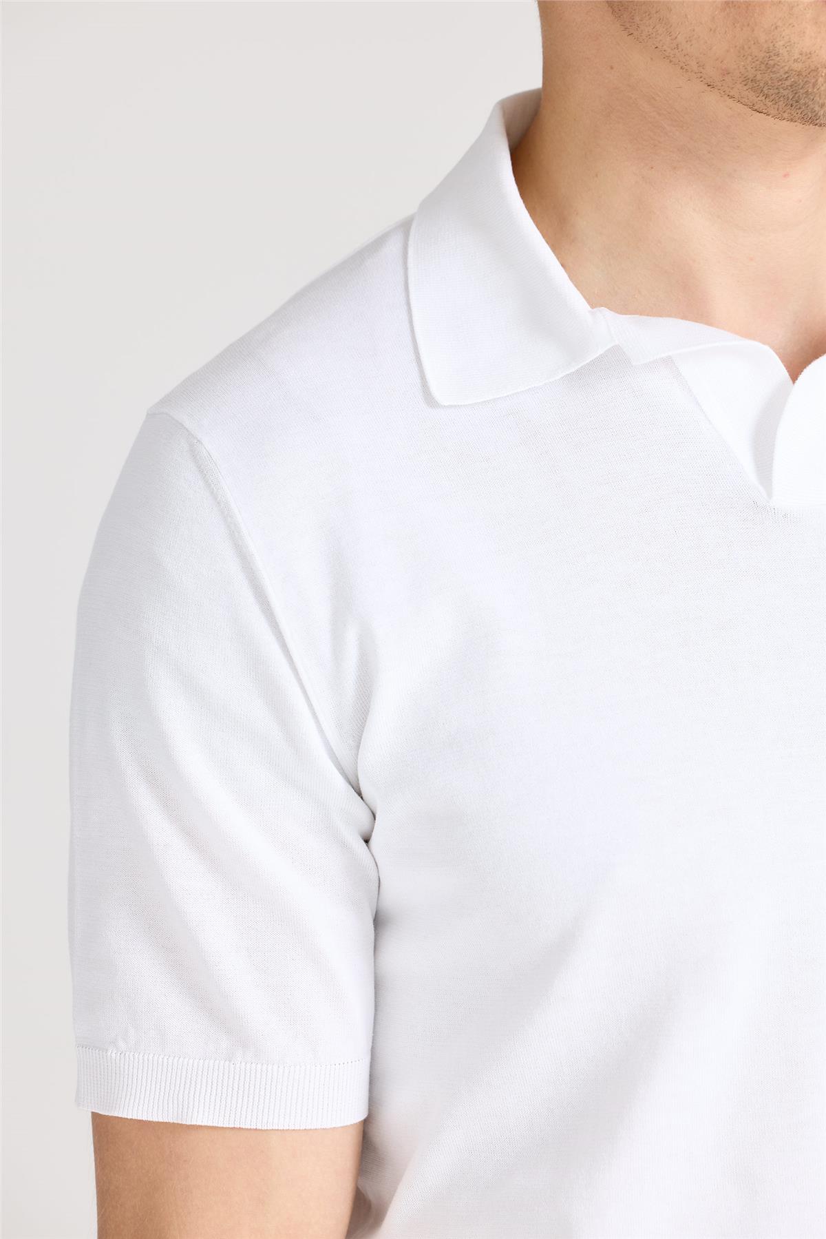 Beyaz Polo Yaka Pamuk Triko