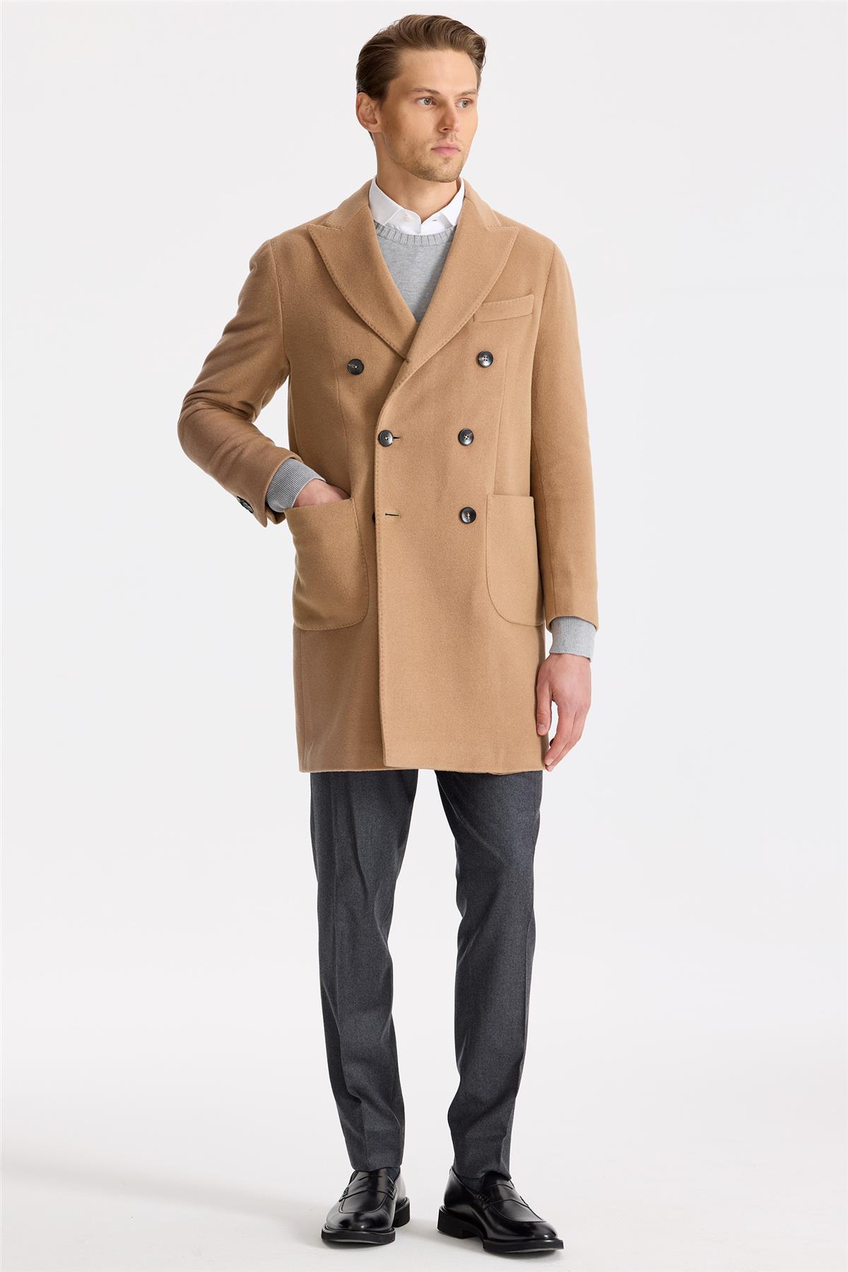 Camel Kruvaze Yün Kaşmir Palto