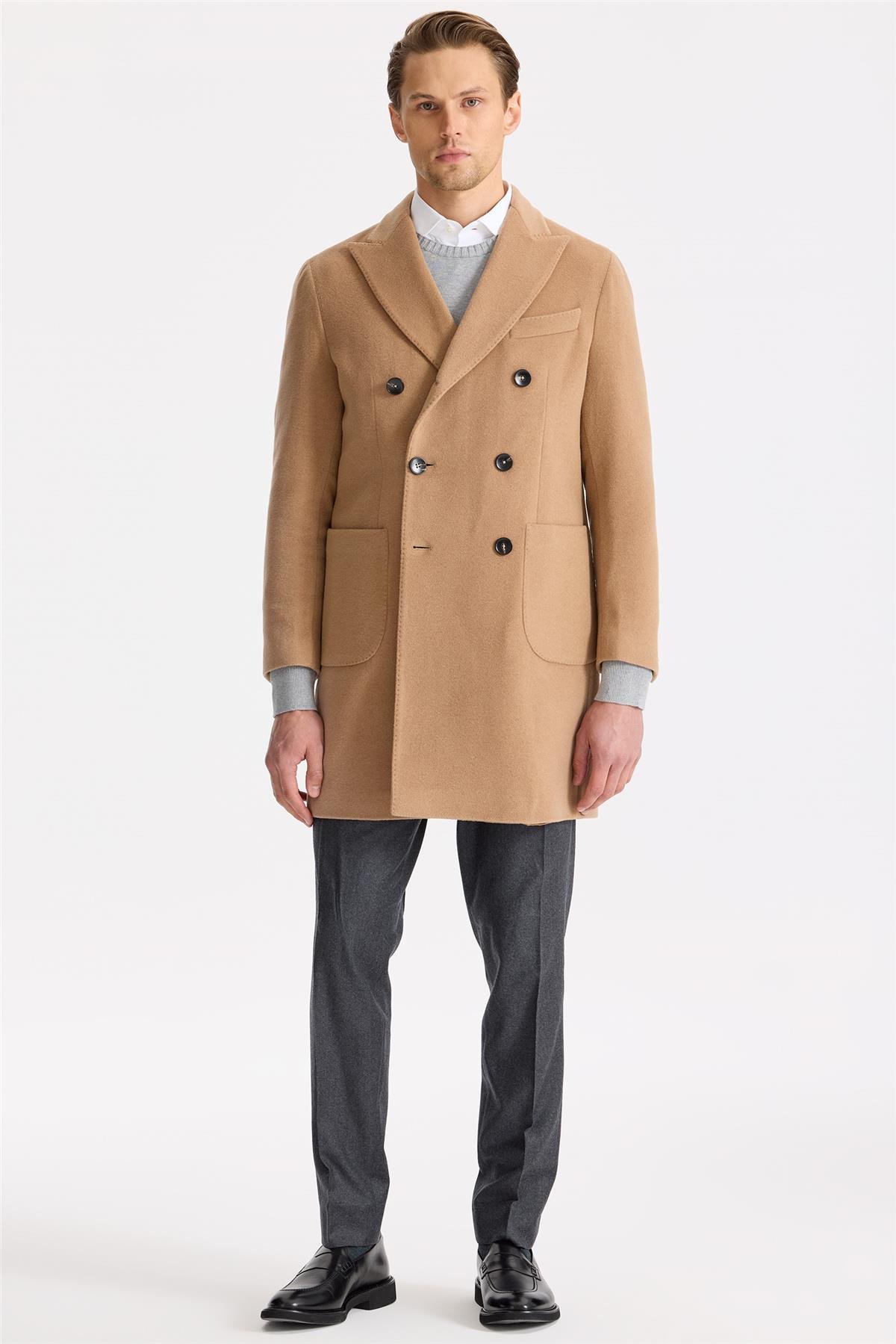 Camel Kruvaze Yün Kaşmir Palto