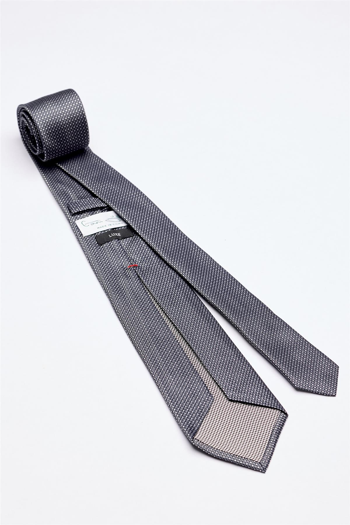 Gri Beyaz Desenli 5 Fold İpek Kravat