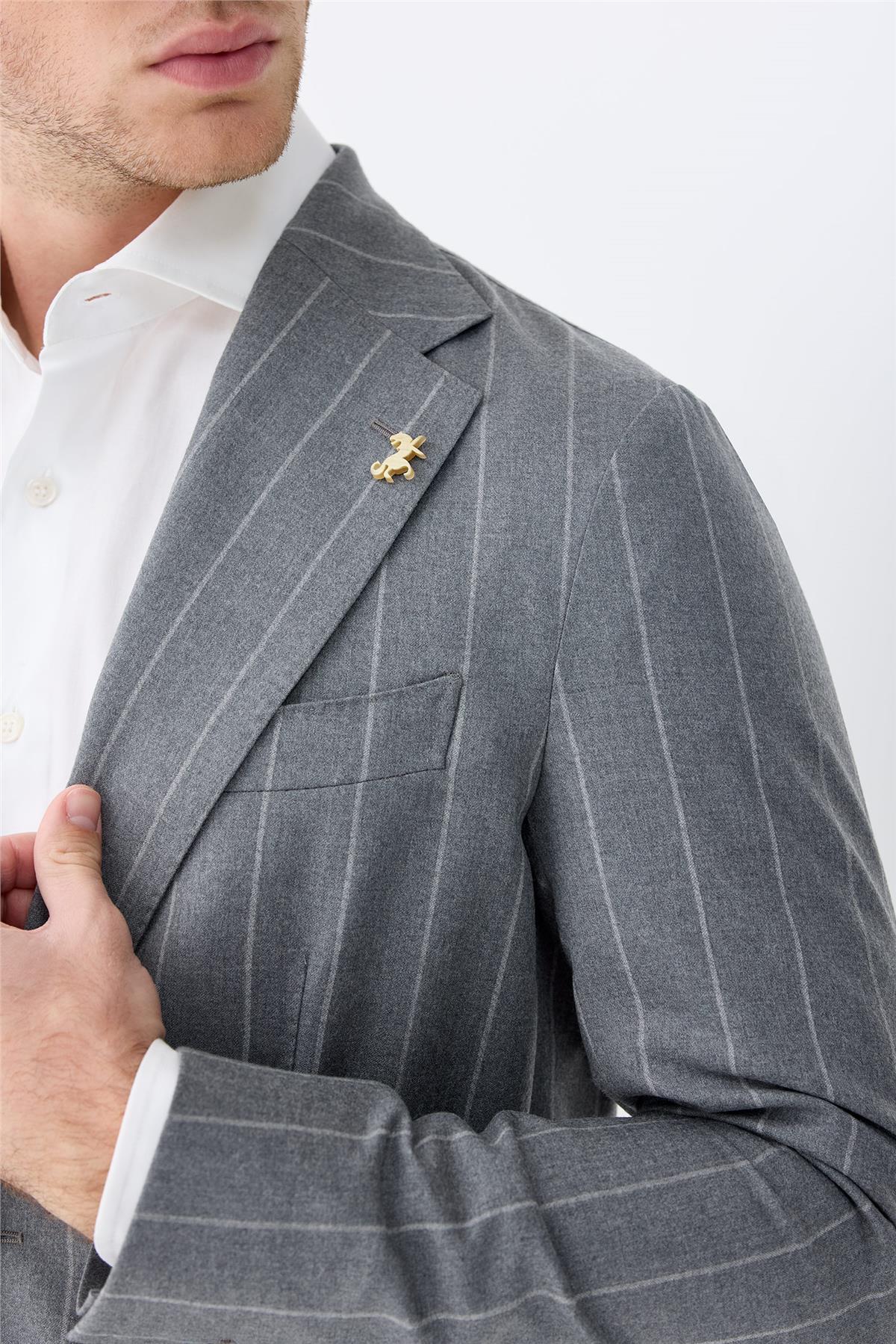 Gri Çizgili Yün Ceket