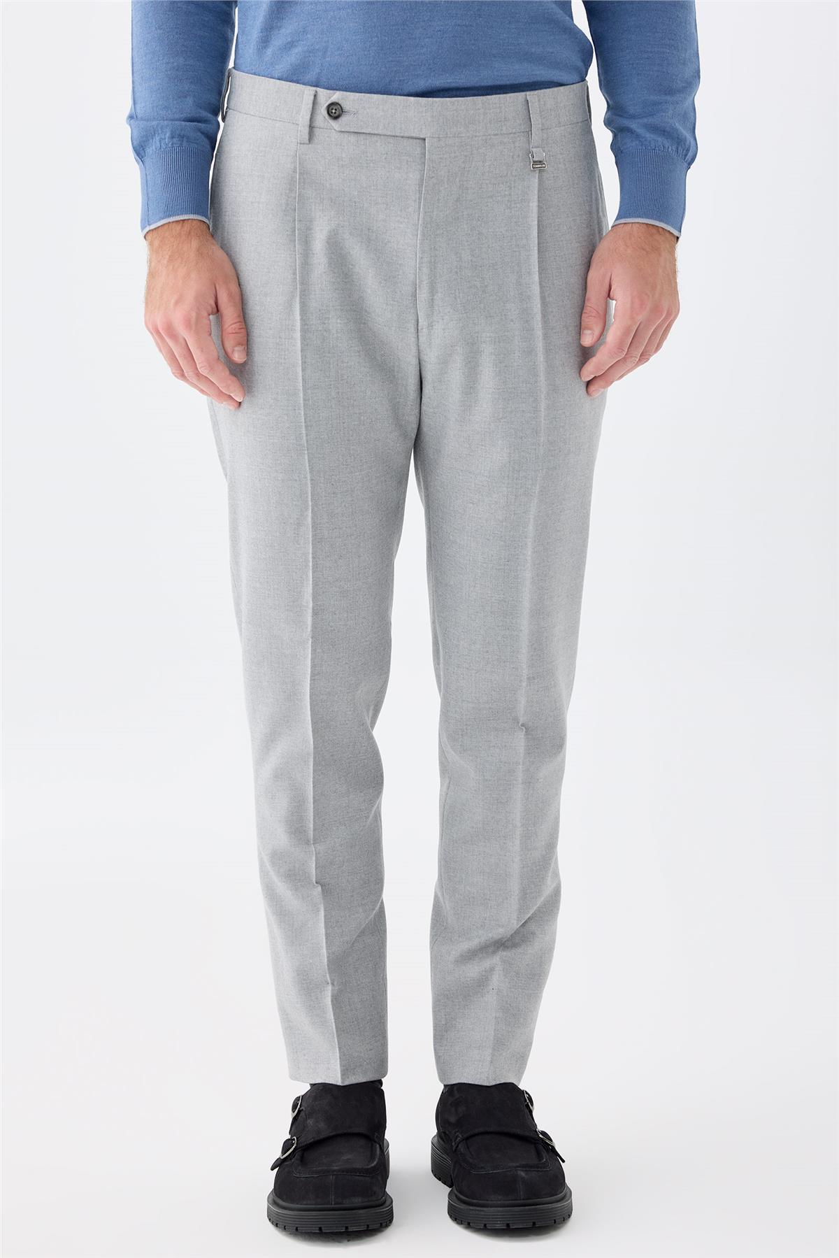 Gri Flanel Yün Pantolon