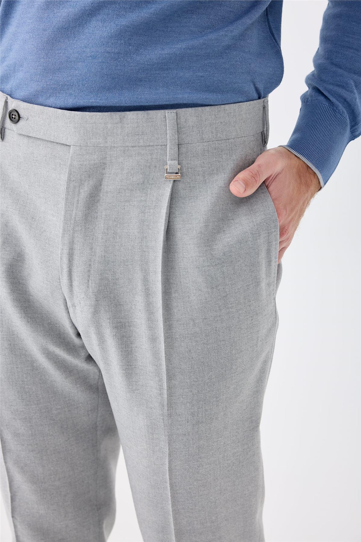 Gri Flanel Yün Pantolon