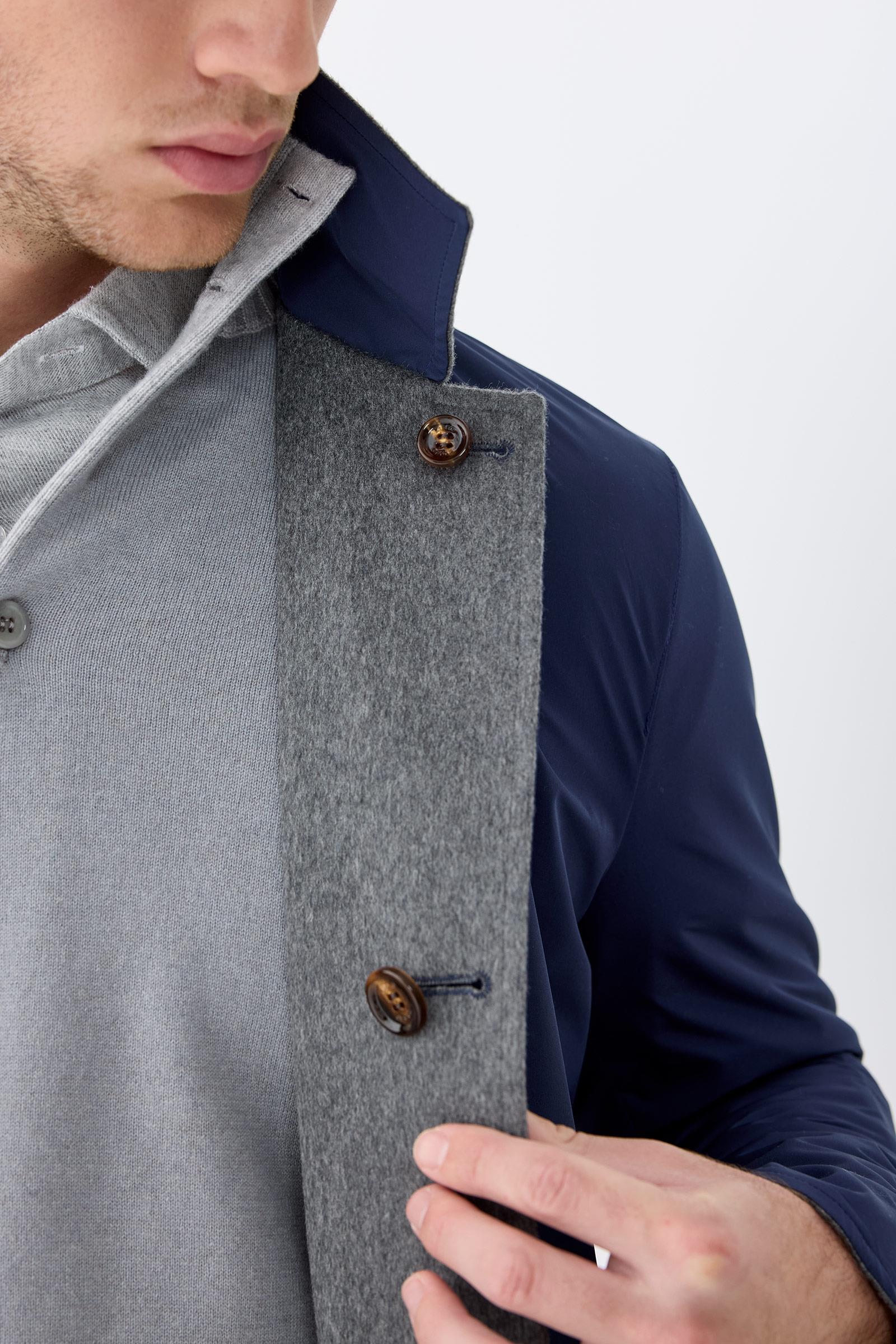 Gri Lacivert Çift Taraflı Kaşmir Kaban