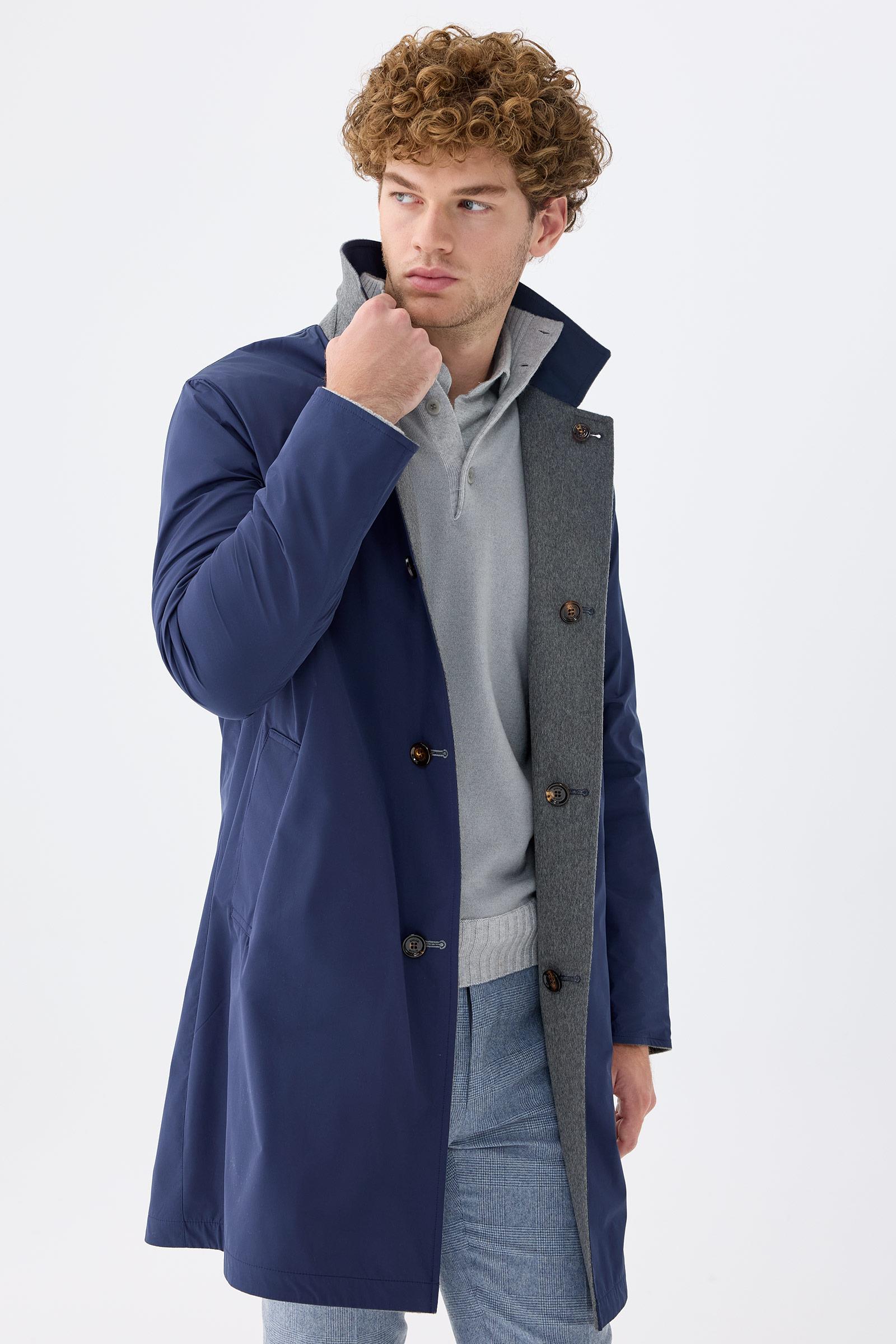 Gri Lacivert Çift Taraflı Kaşmir Kaban