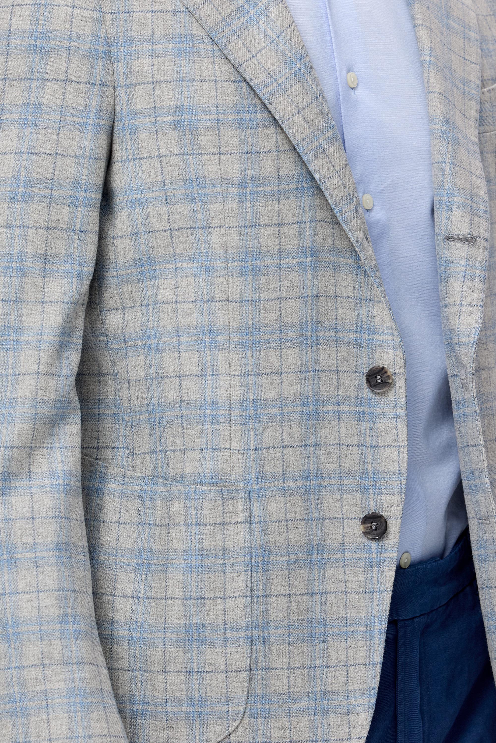 Gri Mavi Ekoseli Yün Kaşmir Ceket