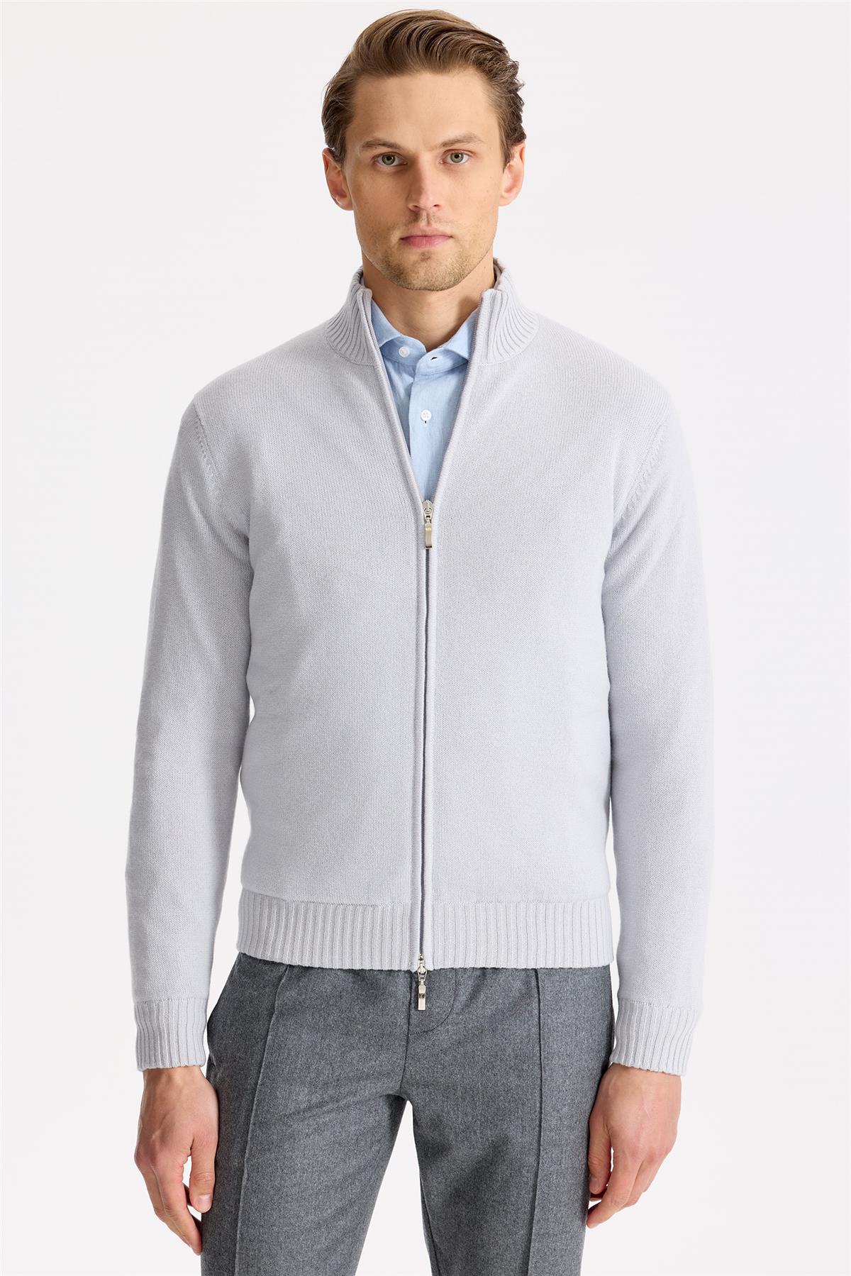 Gri Saf Kaşmir Triko Mont