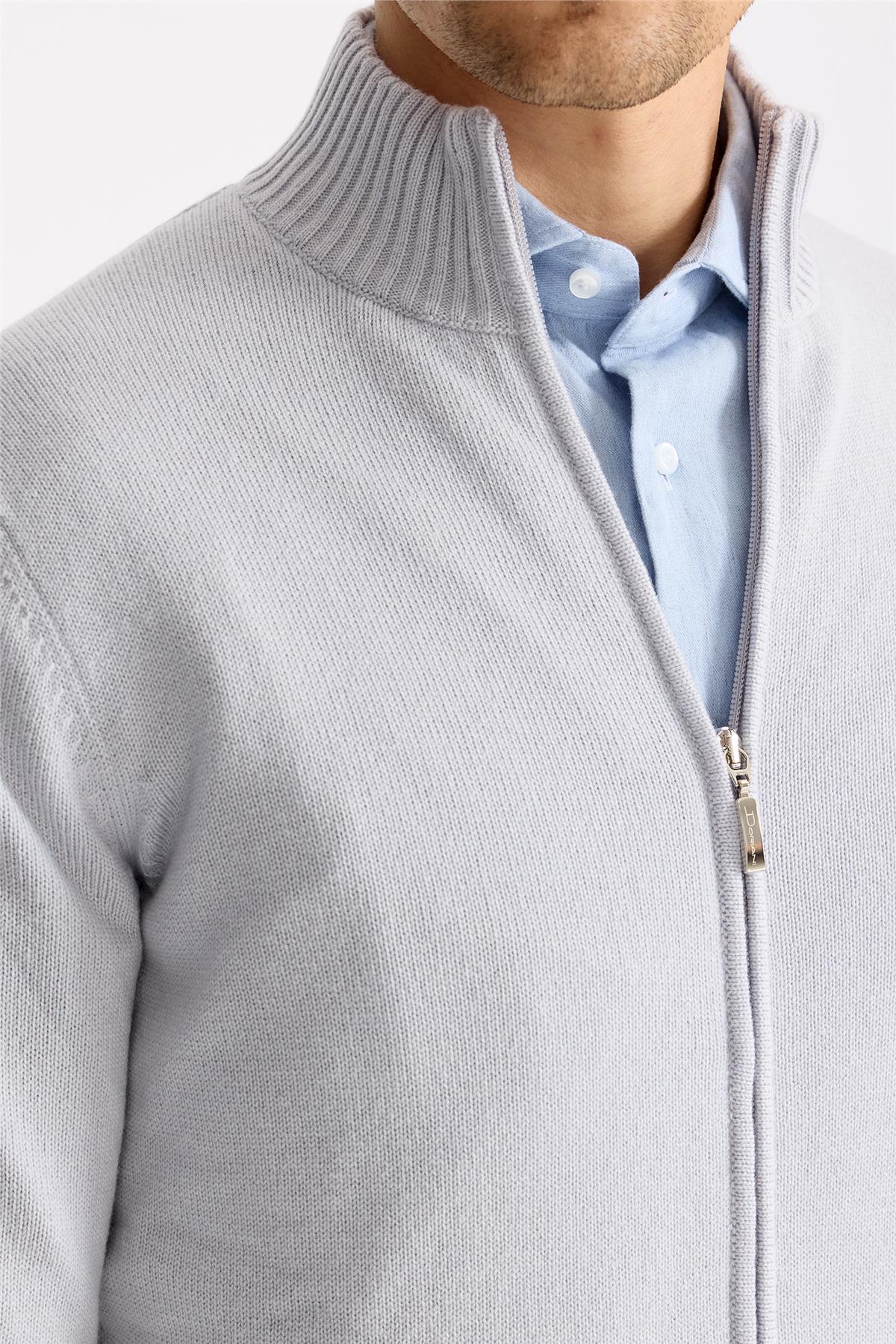 Gri Saf Kaşmir Triko Mont