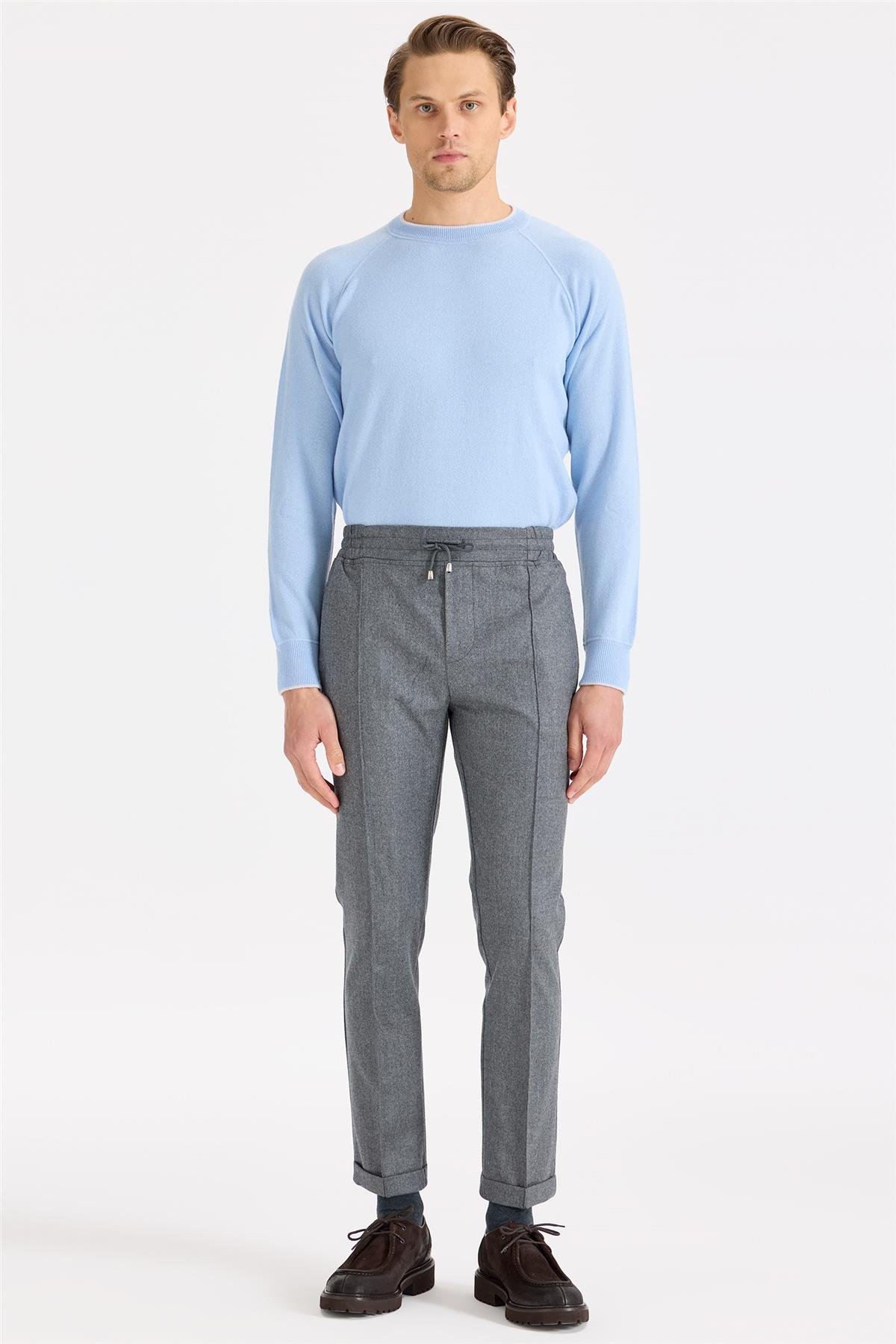 Gri Saf Yün Spor Pantolon