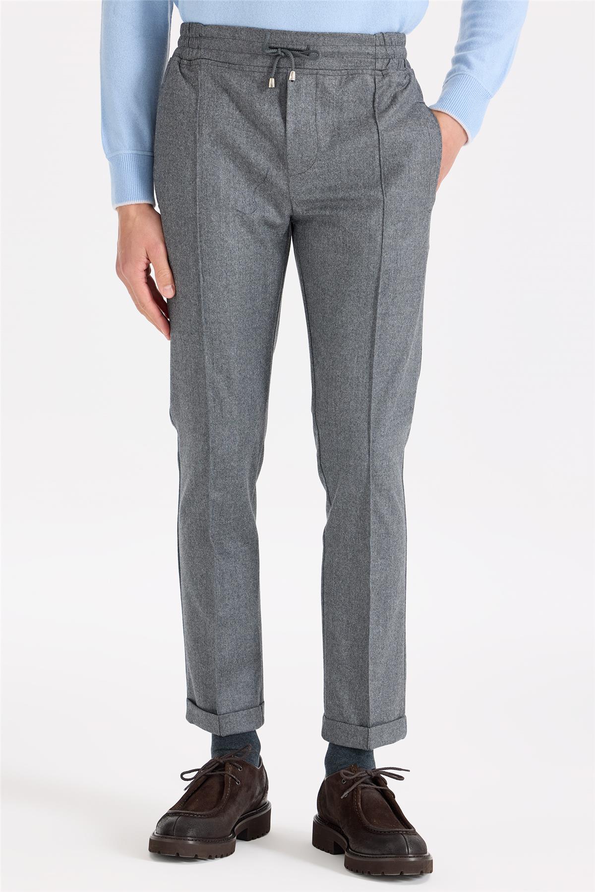 Gri Saf Yün Spor Pantolon