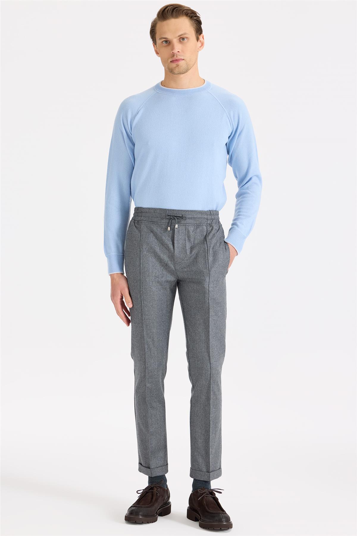 Gri Saf Yün Spor Pantolon