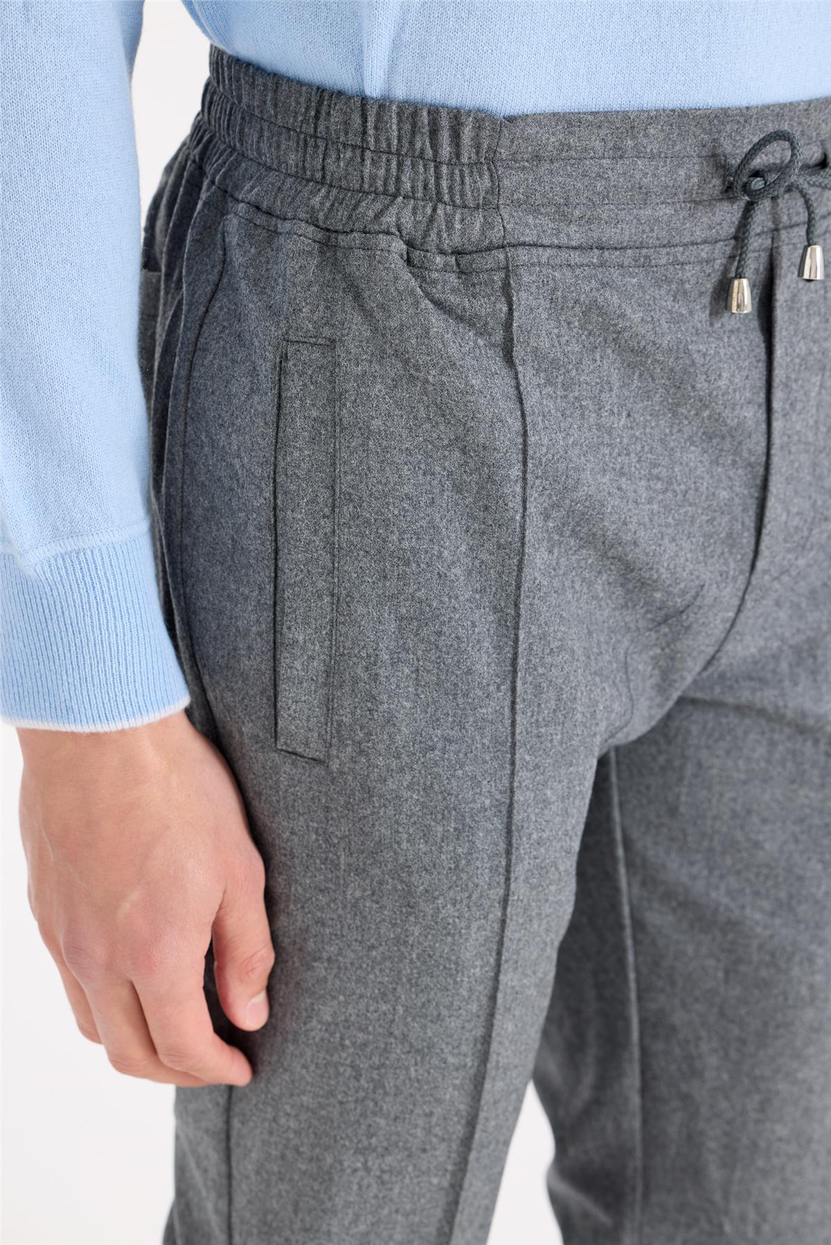 Gri Saf Yün Spor Pantolon