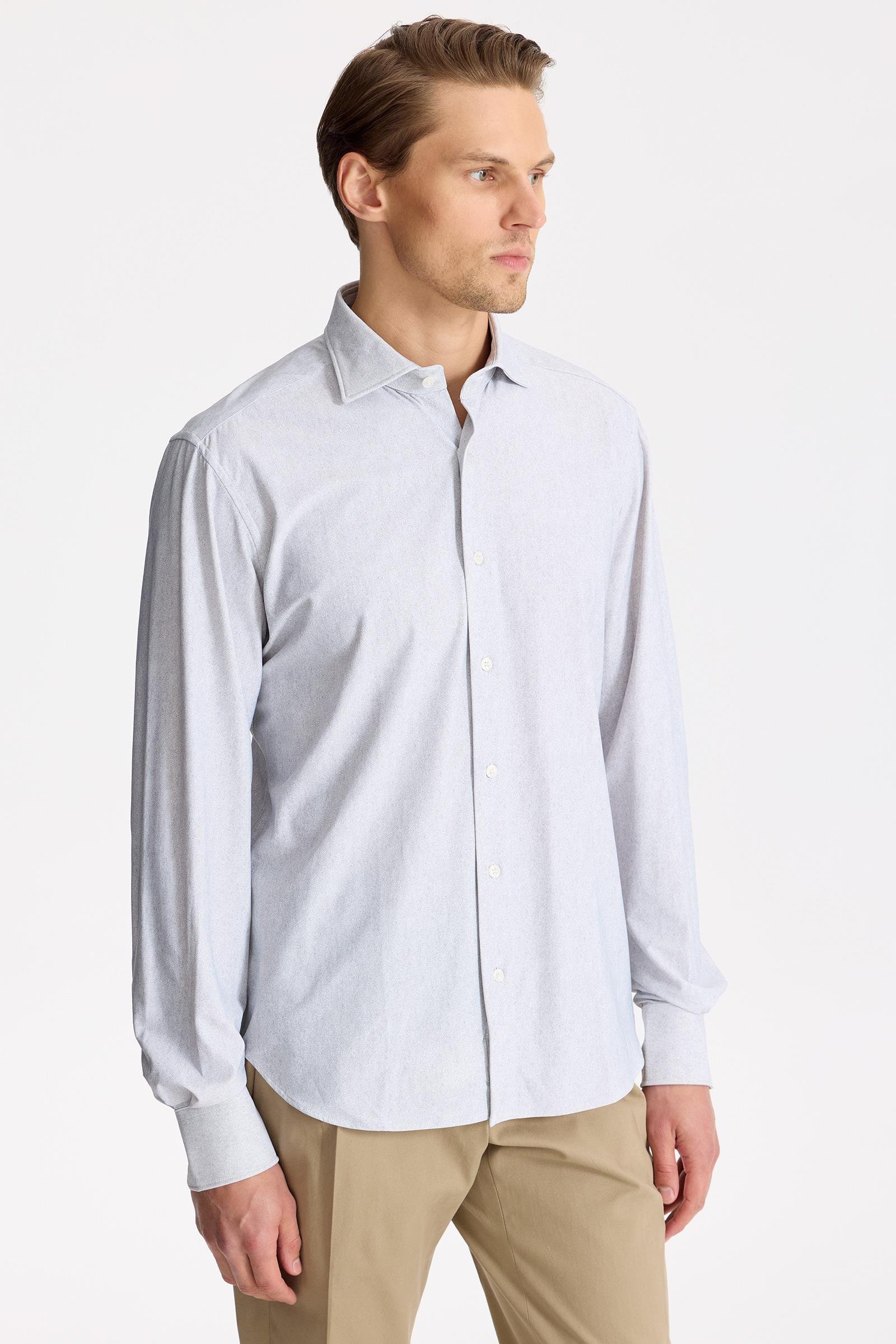 Gri Teknik Kumaş Gömlek