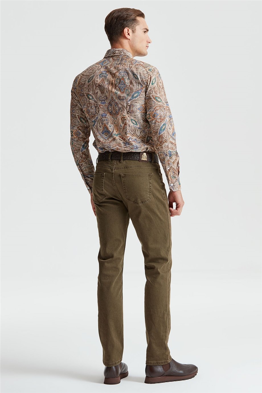 Kahverengi Motifli Pamuk Gömlek