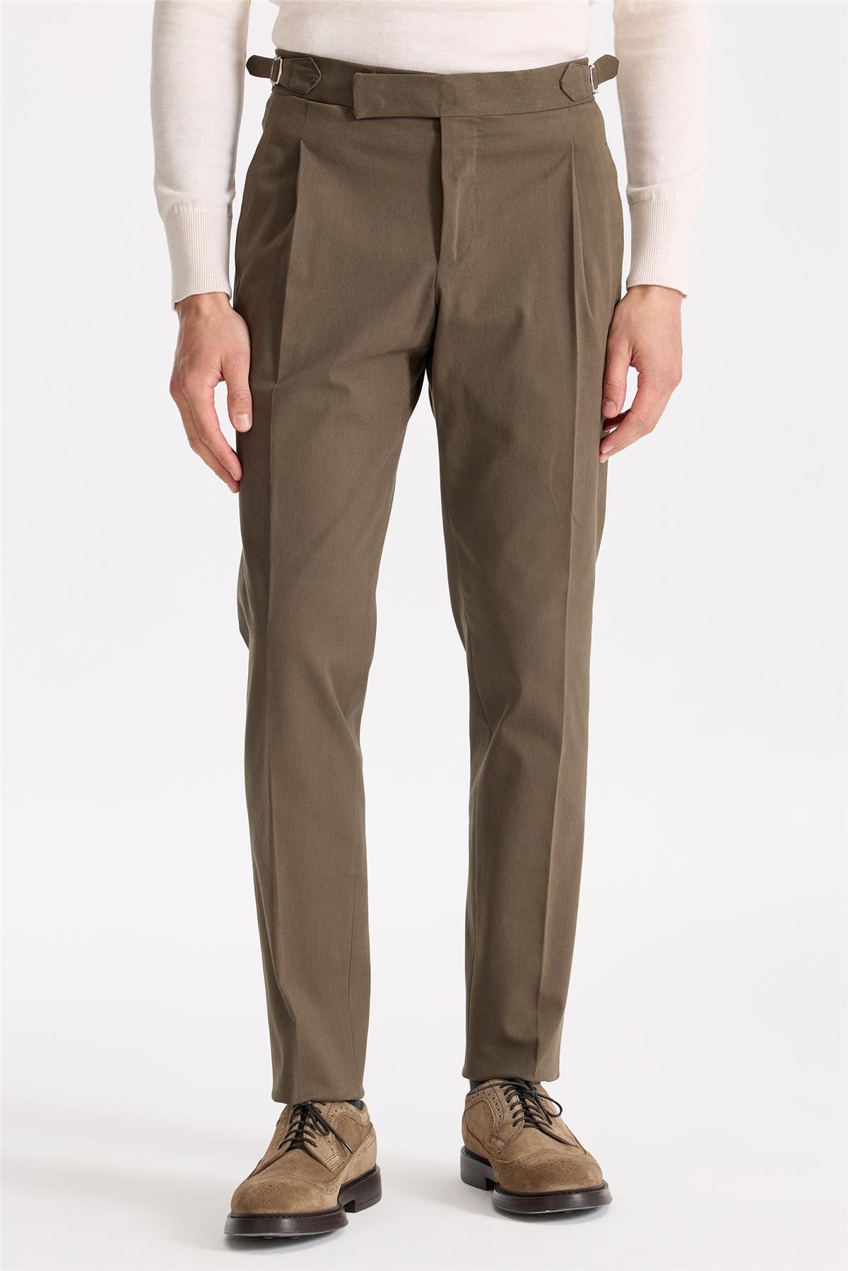 Kahverengi Tokalı Pamuk Pantolon