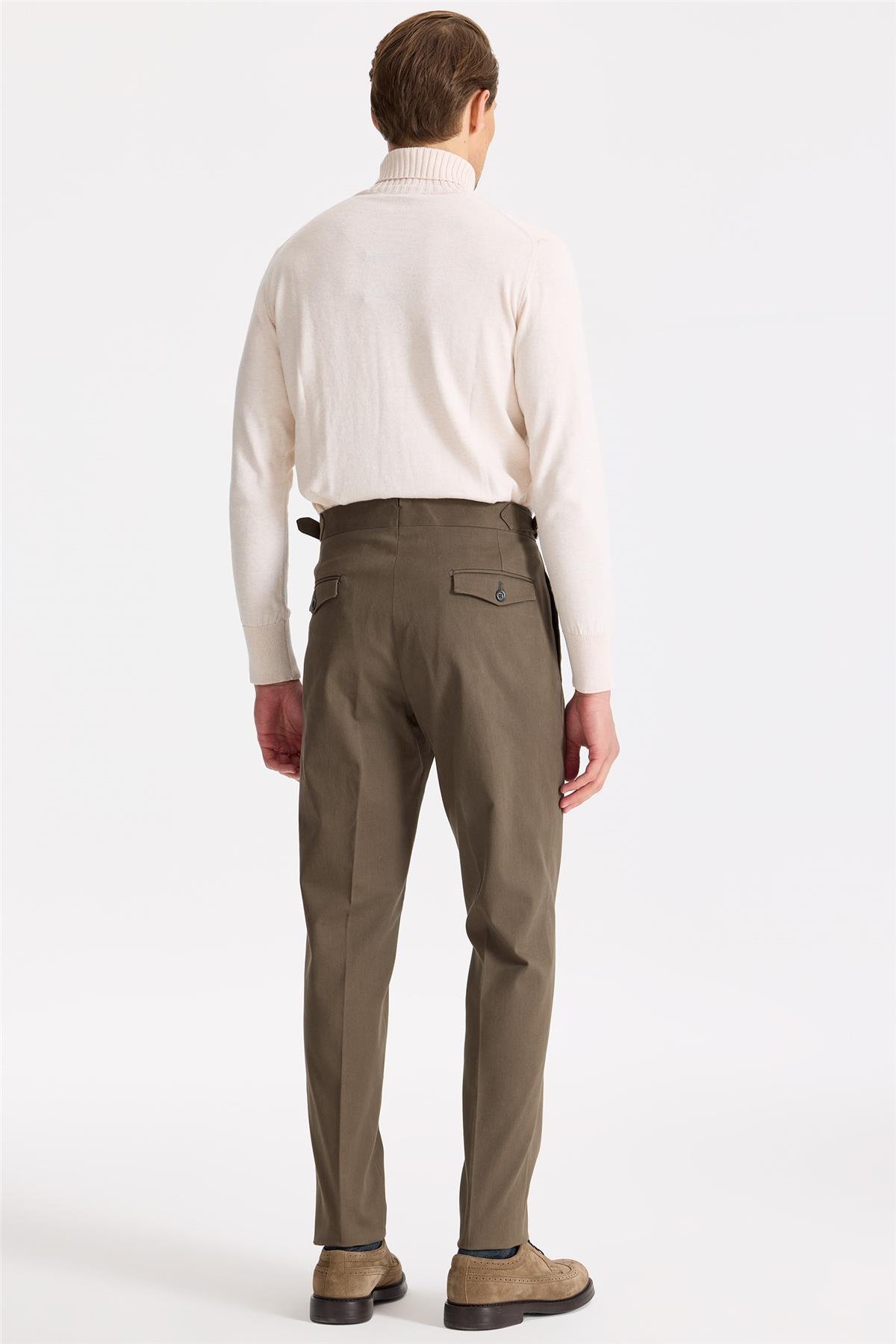 Kahverengi Tokalı Pamuk Pantolon