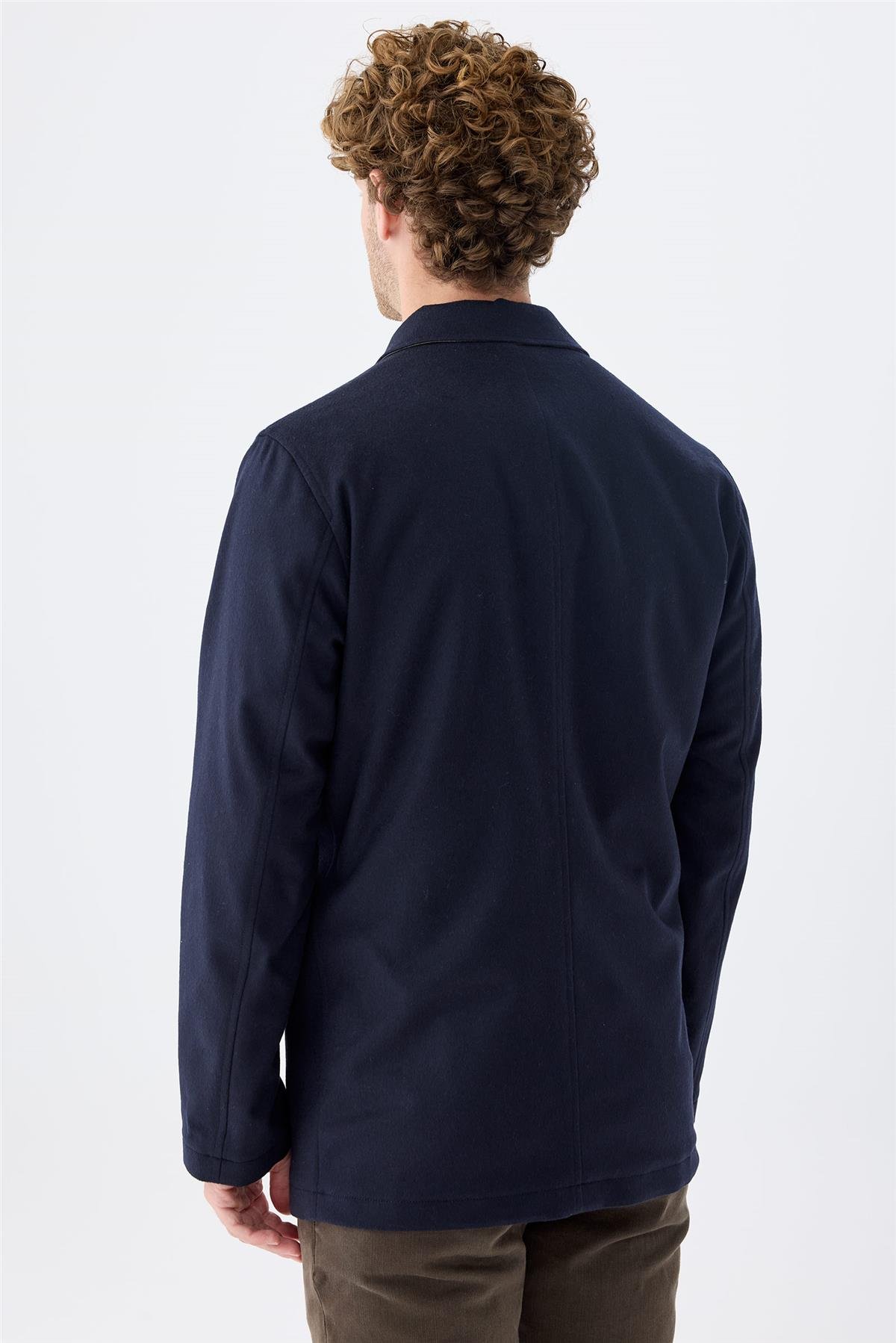 Lacivert Bej Çift Taraflı Kaşmir Mont