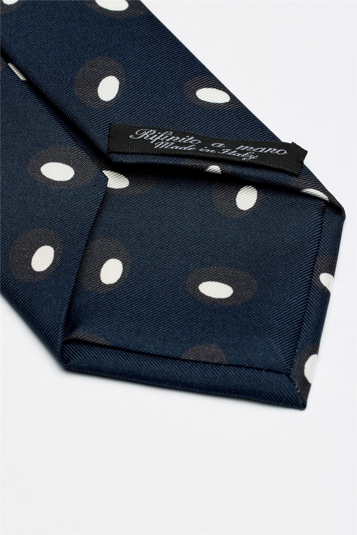 Lacivert Beyaz Desenli Seven Fold İpek Kravat