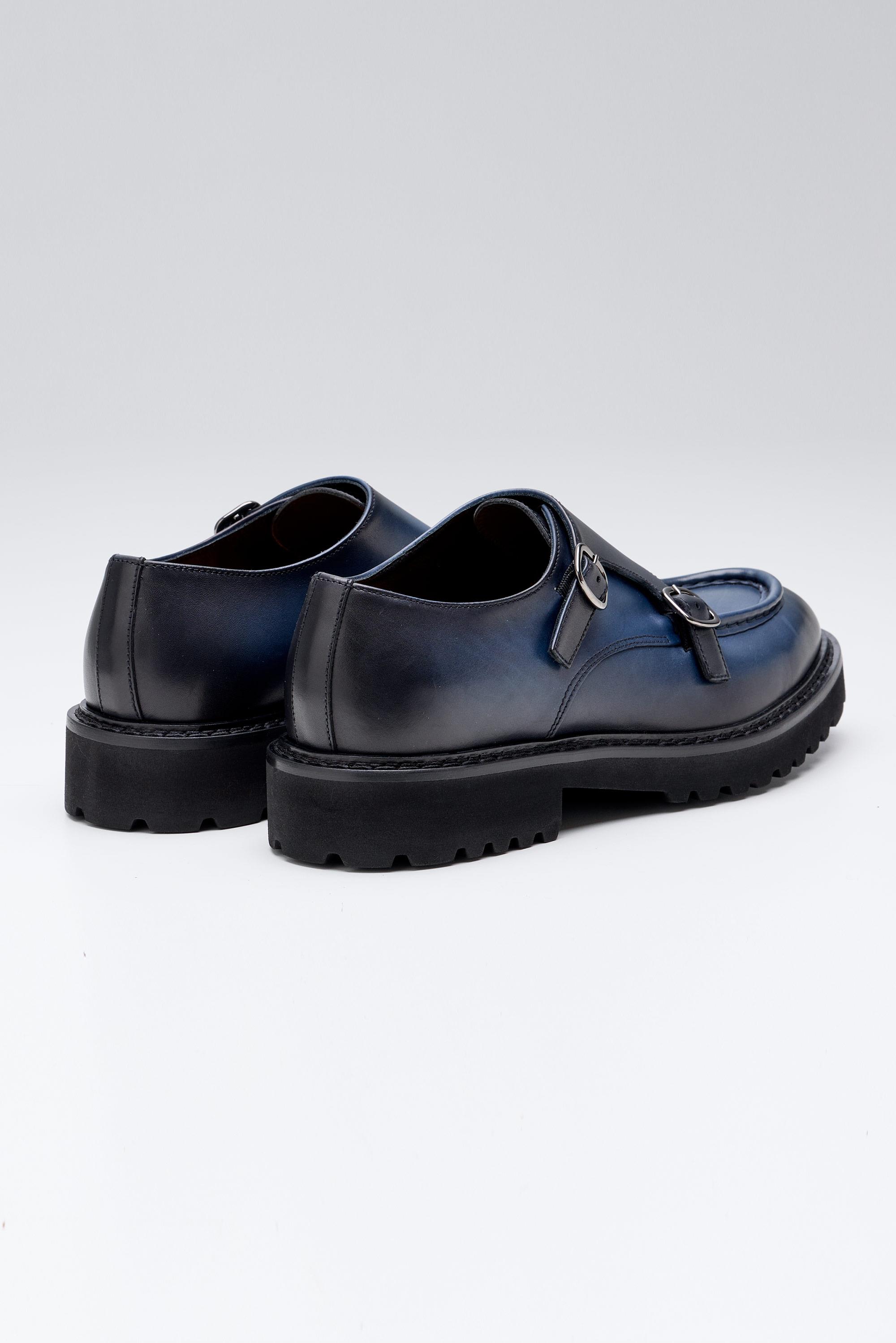 Lacivert Çift Tokalı Deri Ayakkabı