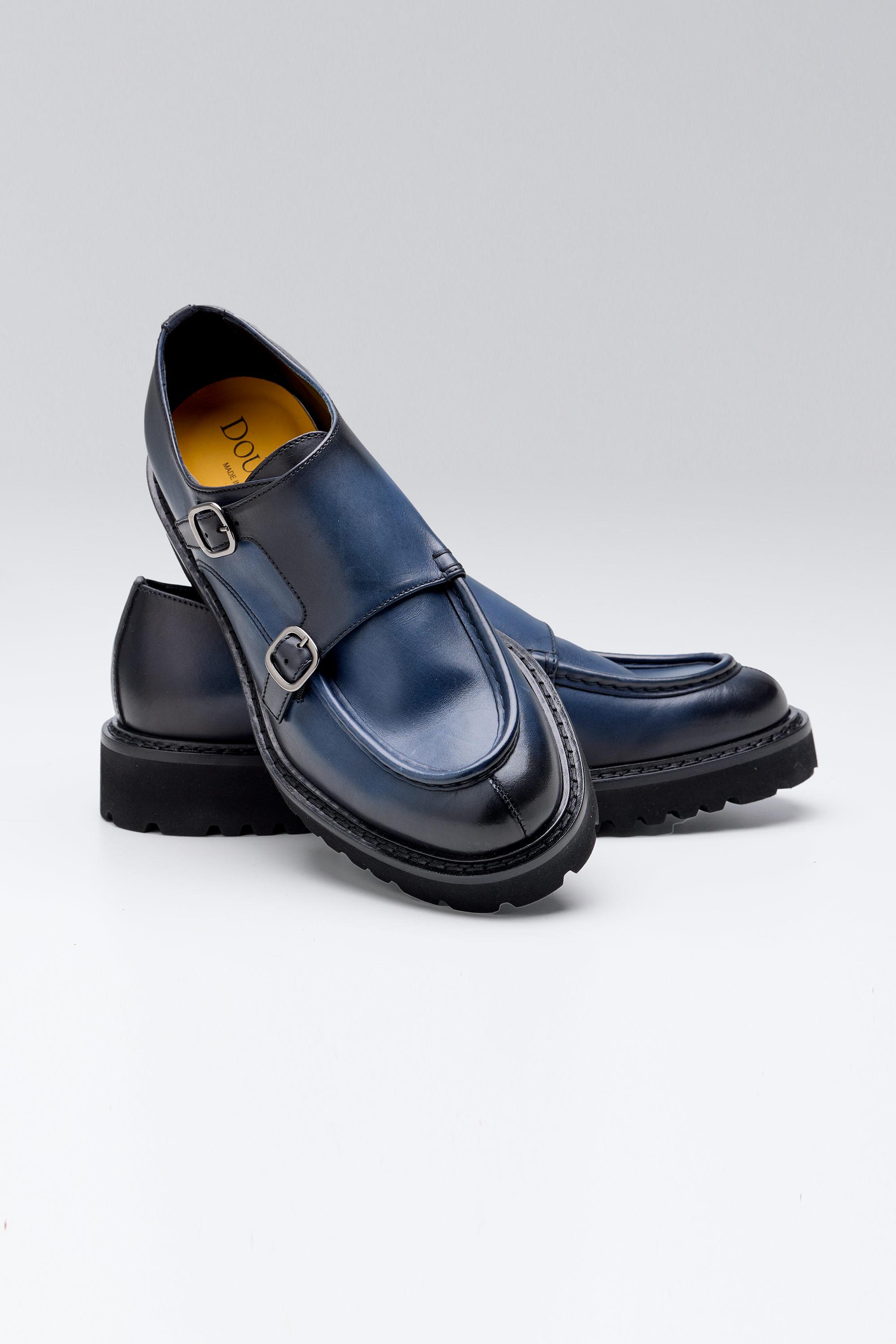 Lacivert Çift Tokalı Deri Ayakkabı