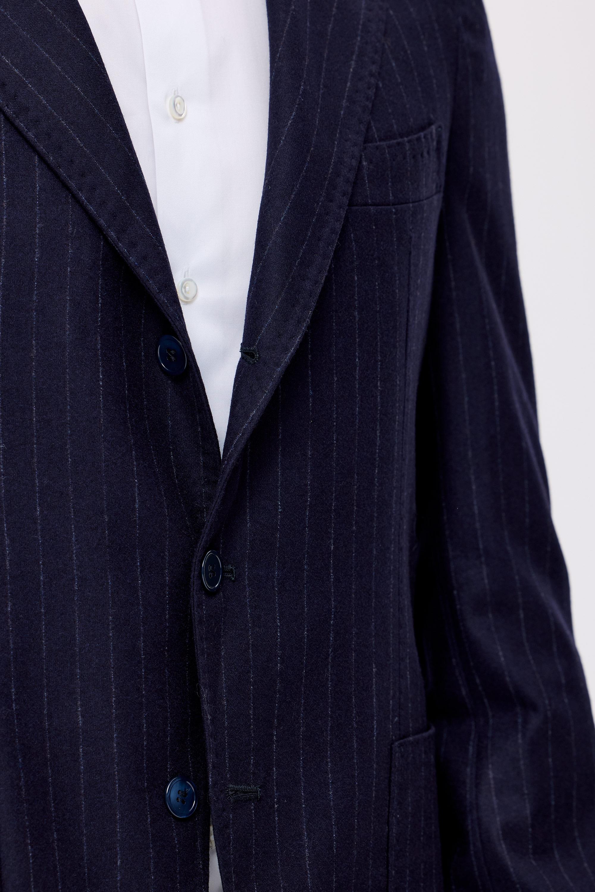 Lacivert Çizgili Saf Yün  Takım Elbise