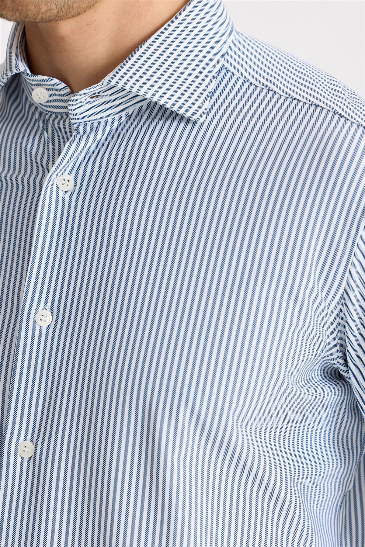 Lacivert Çizgili Teknik Kumaş Gömlek