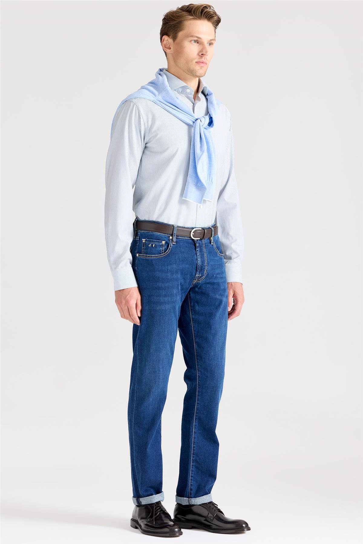 Lacivert Giza Pamuk Denim Pantolon