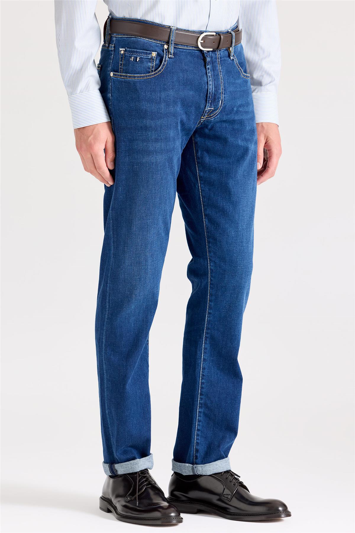 Lacivert Giza Pamuk Denim Pantolon