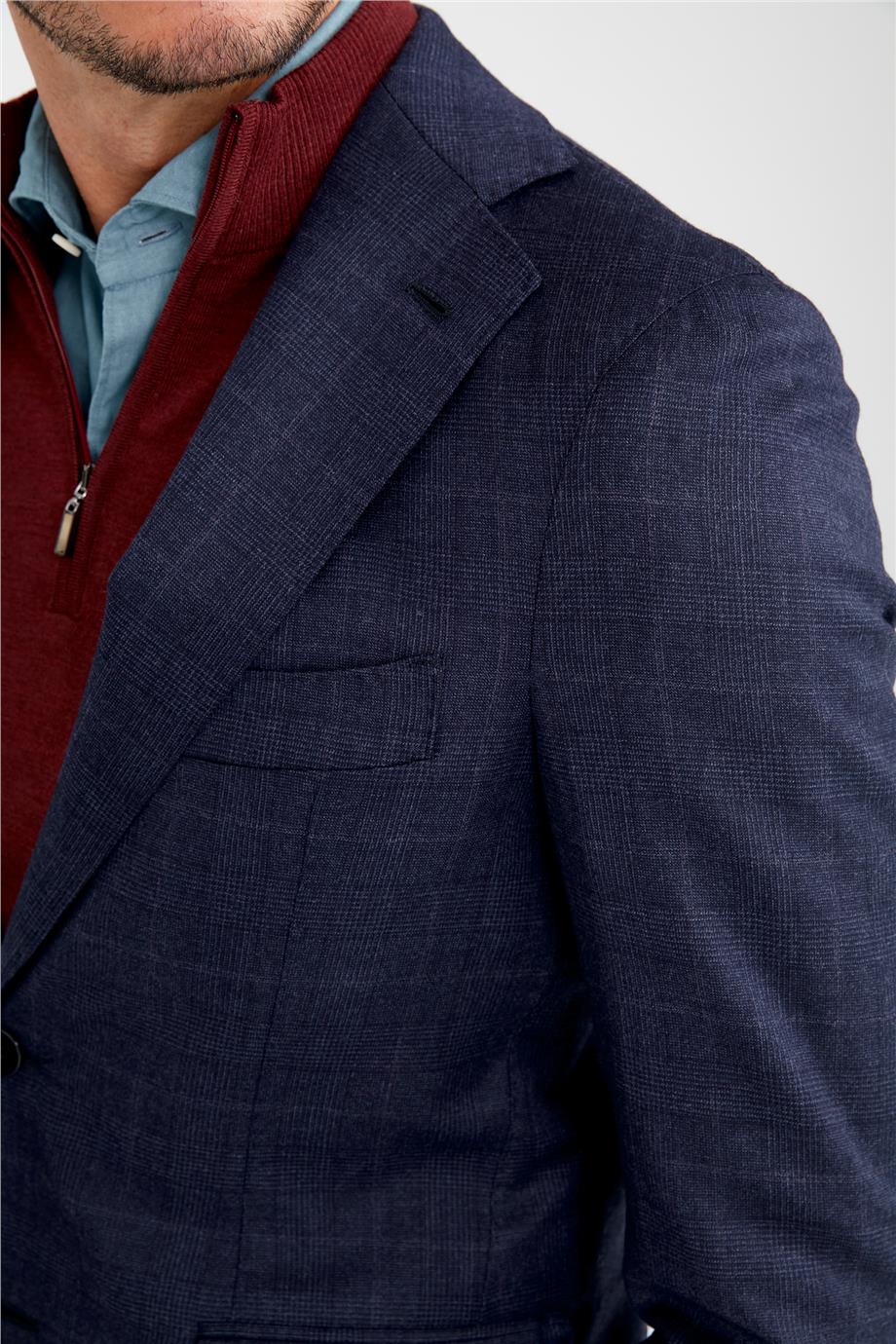 Lacivert Kareli Yün Takım Elbise