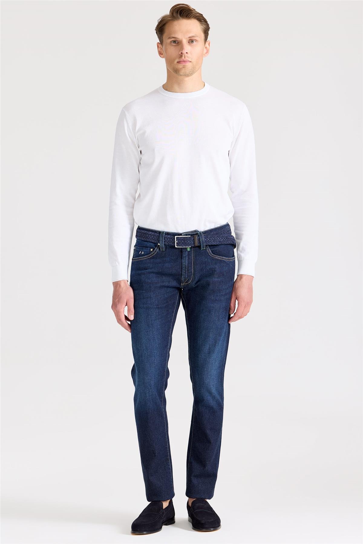 Lacivert Kaşmirli Denim Pantolon