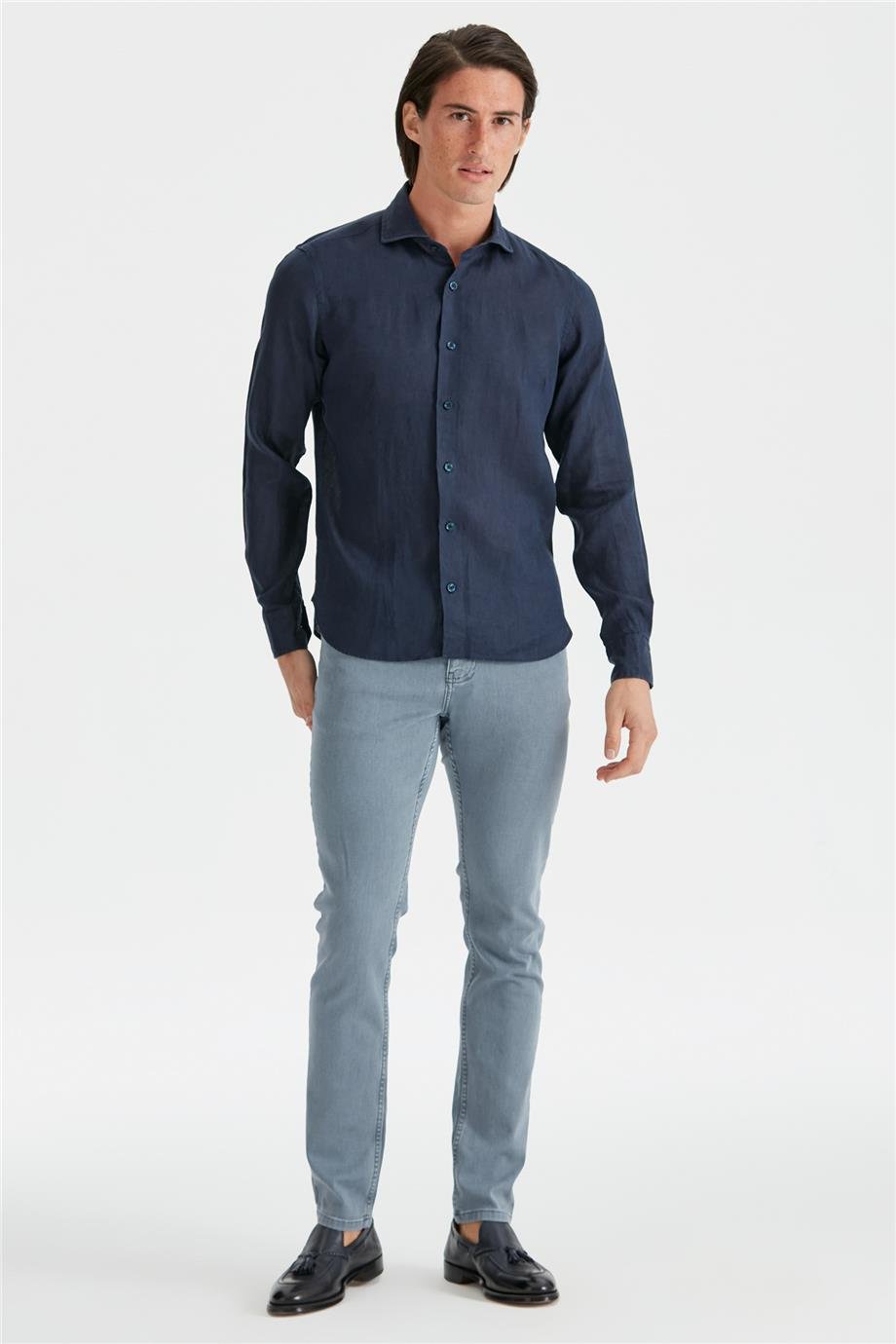 Navy Blue Linen Shirt