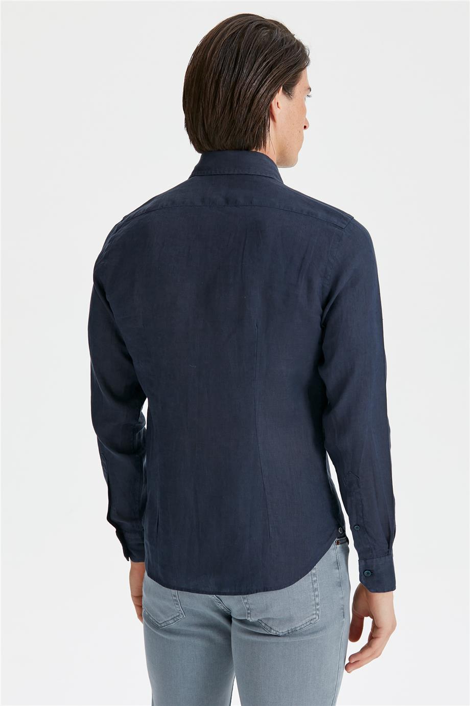Navy Blue Linen Shirt