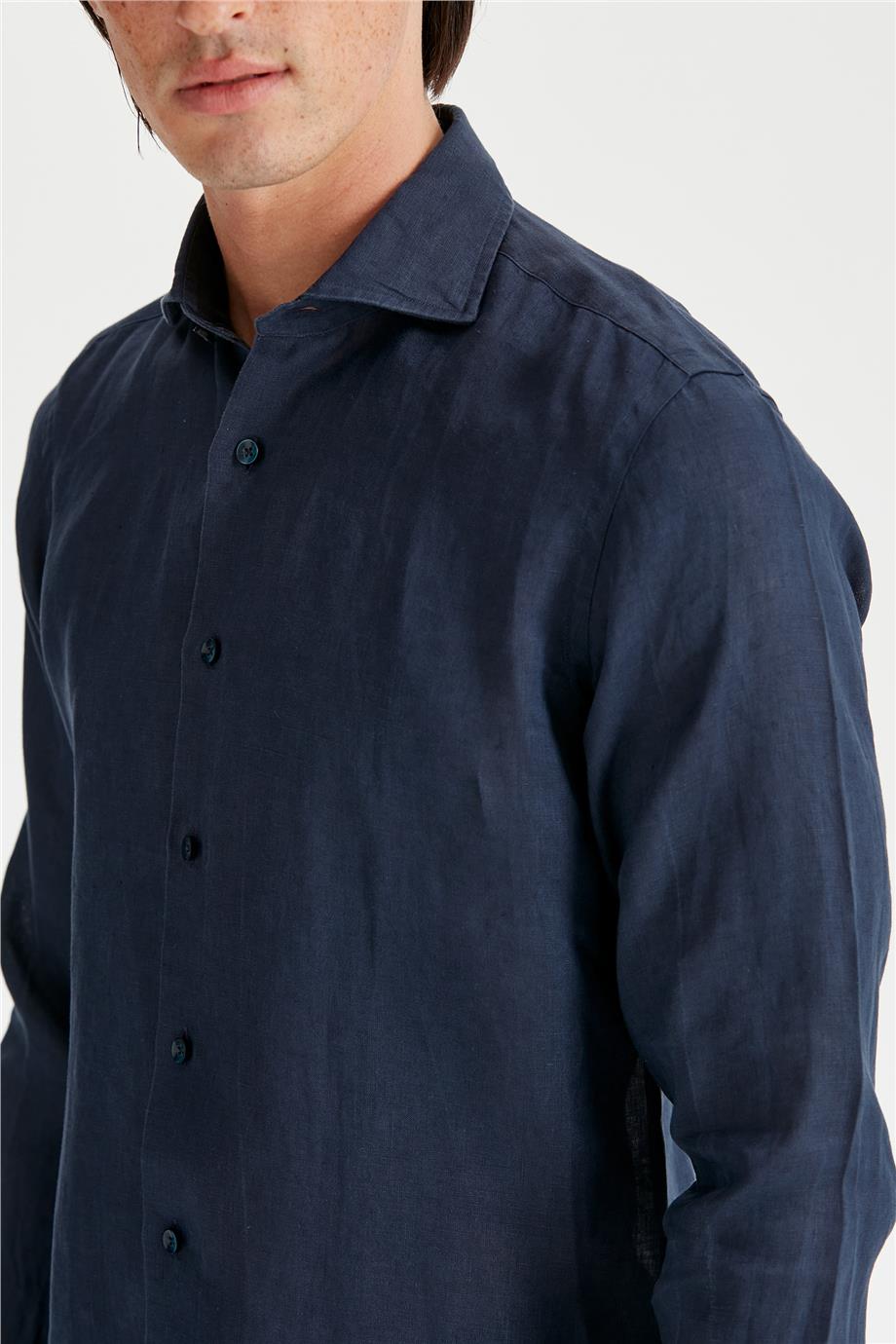 Navy Blue Linen Shirt