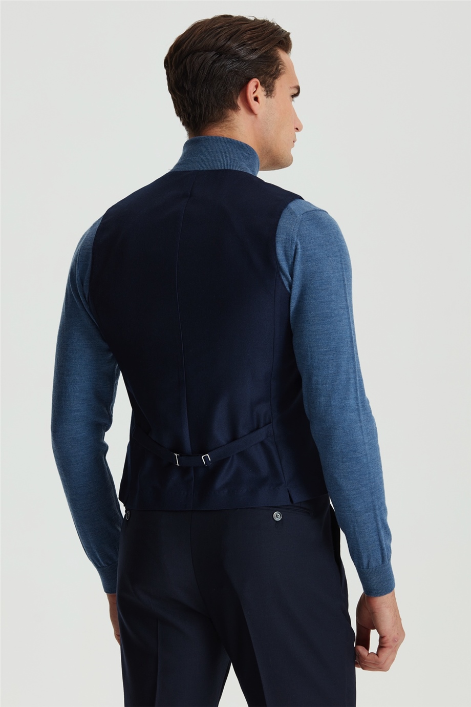 Lacivert Klasik Flanel Yün Yelek