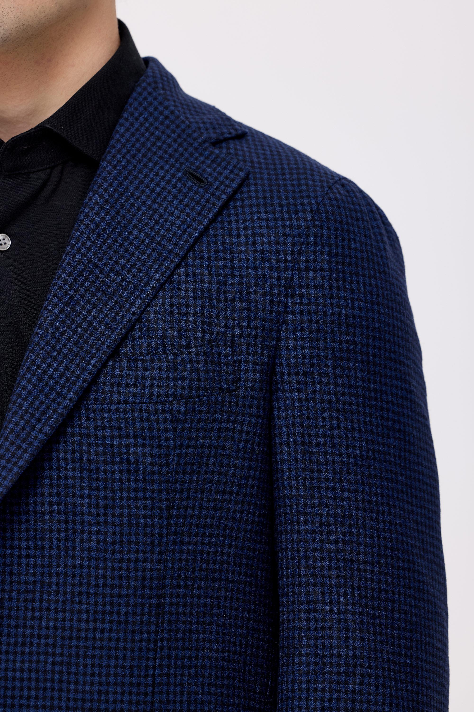 Lacivert Mavi Kareli Yün Kaşmir Ceket