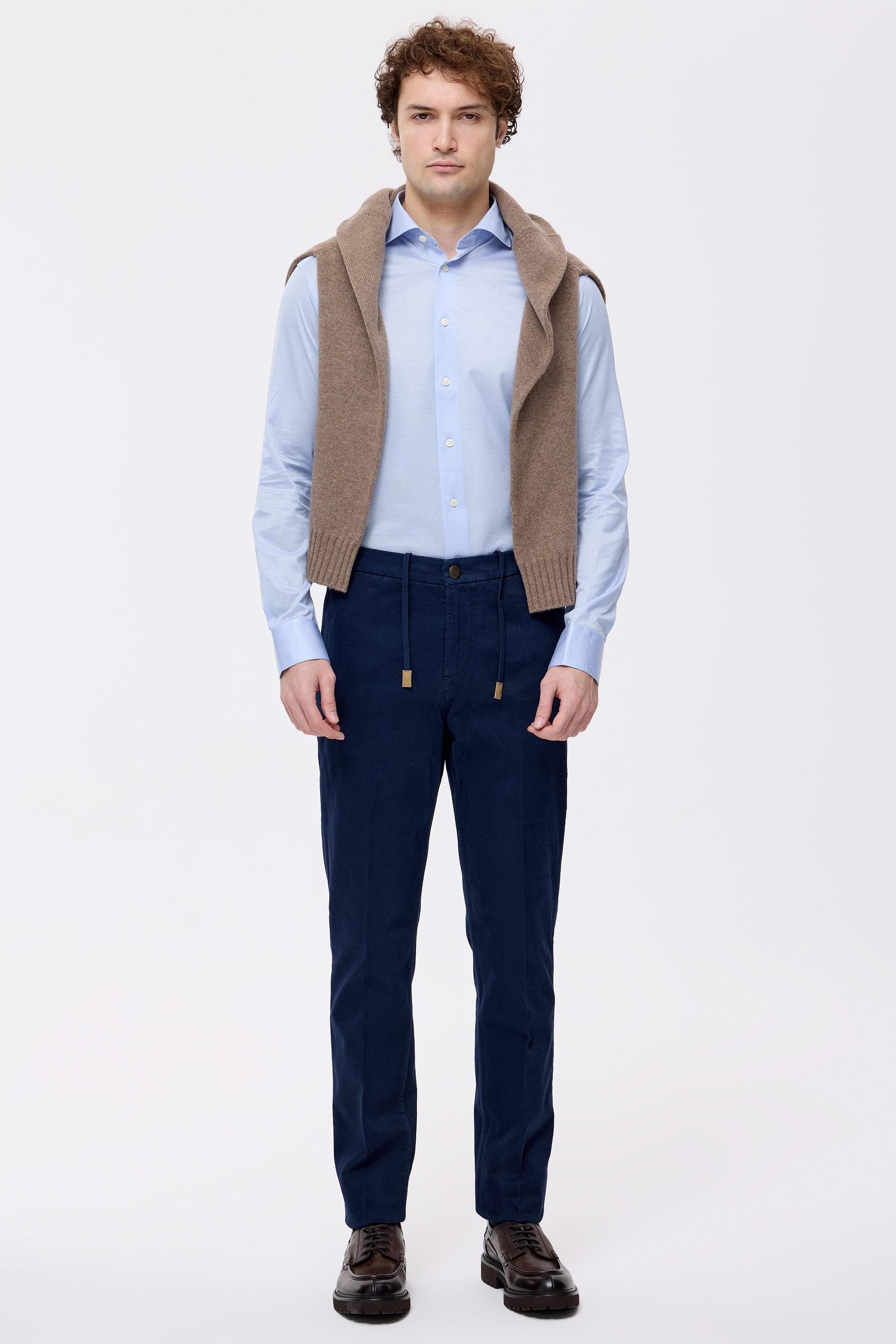 Lacivert Pamuk Kaşmir Bağcıklı Chino Pantolon