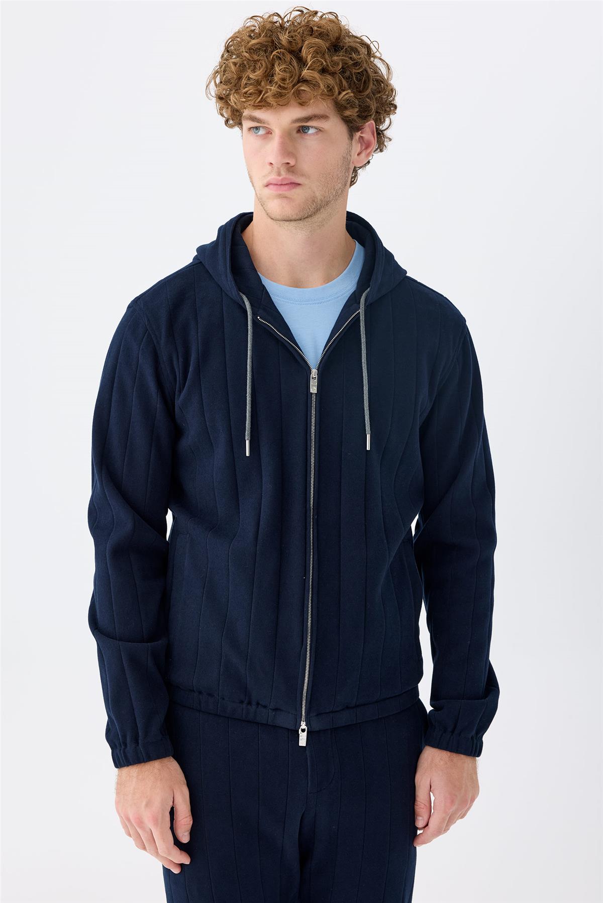 Lacivert Pamuk Teknik Takım Elbise