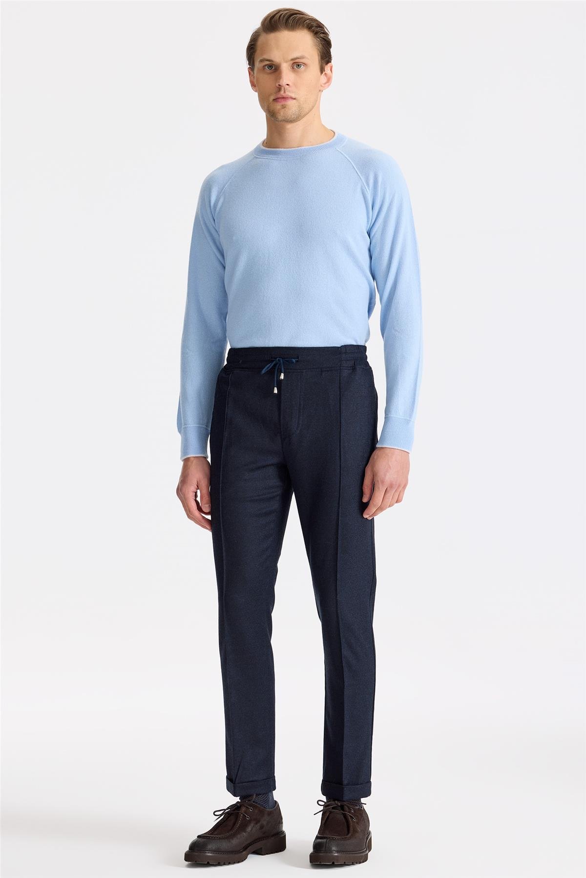 Lacivert Saf Yün Spor Pantolon