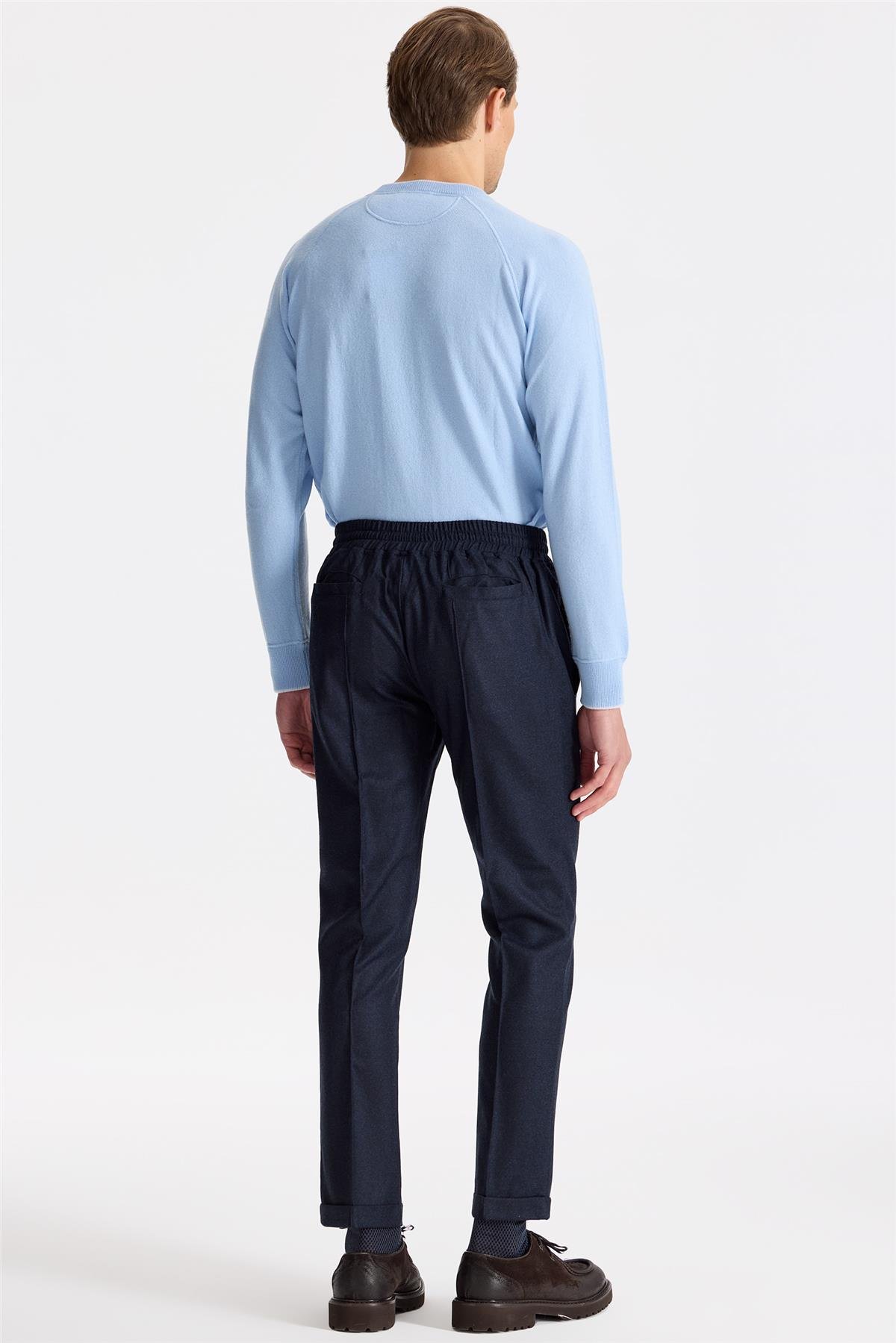 Lacivert Saf Yün Spor Pantolon