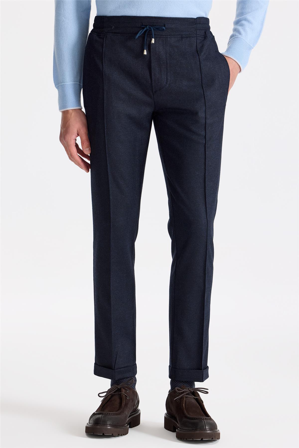 Lacivert Saf Yün Spor Pantolon