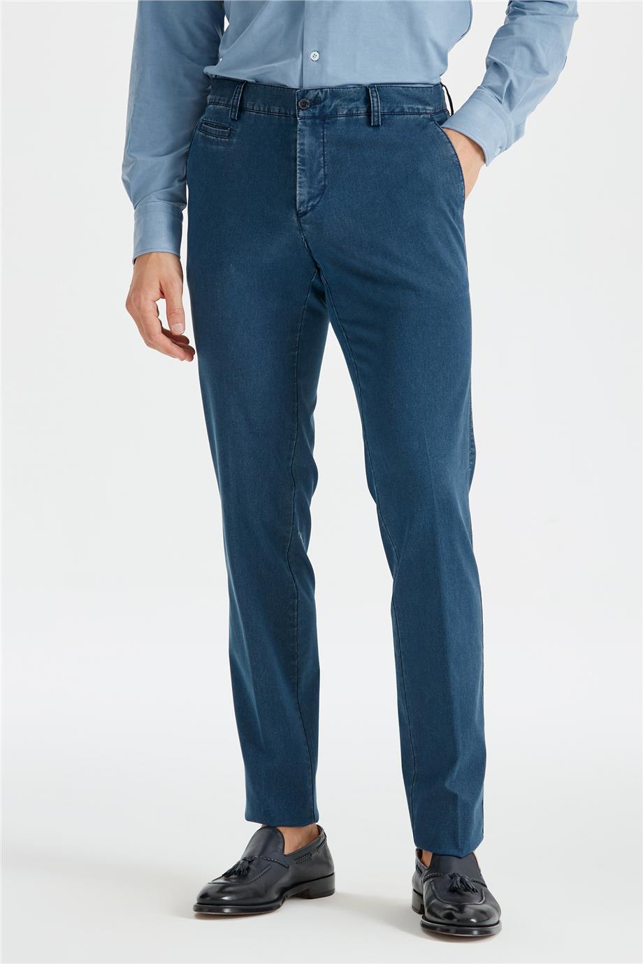 Lacivert Vintage Tensel Erkek Pantolon