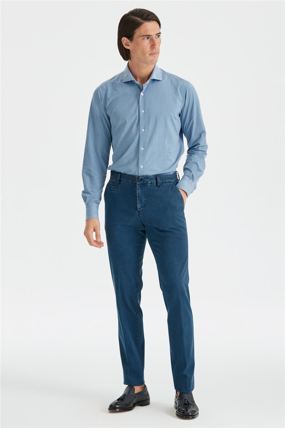 Lacivert Vintage Tensel Erkek Pantolon