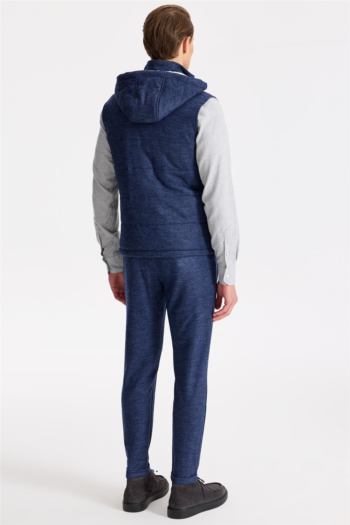 Lacivert Yelekli Saf Yün Spor Takım