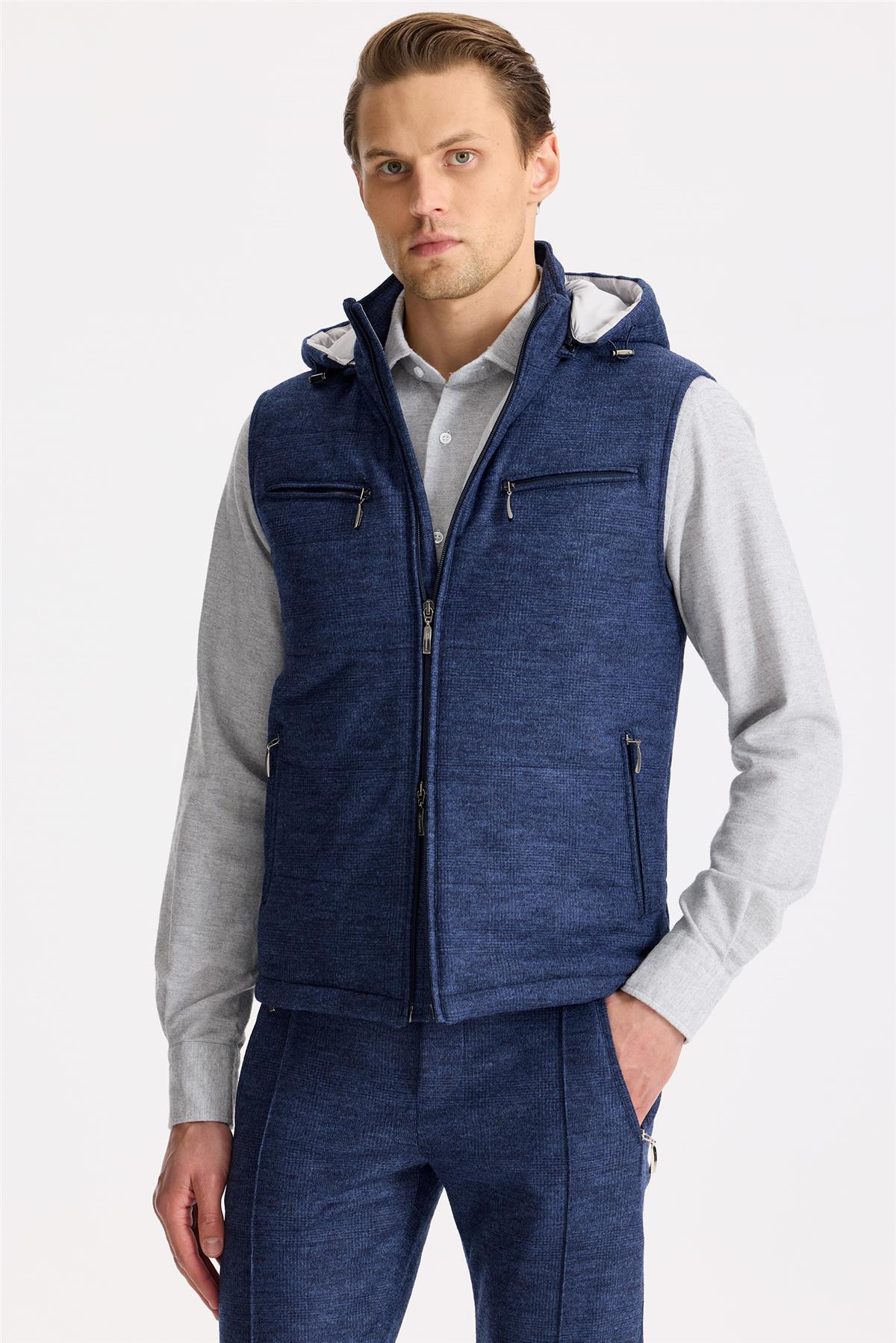 Lacivert Yelekli Saf Yün Spor Takım