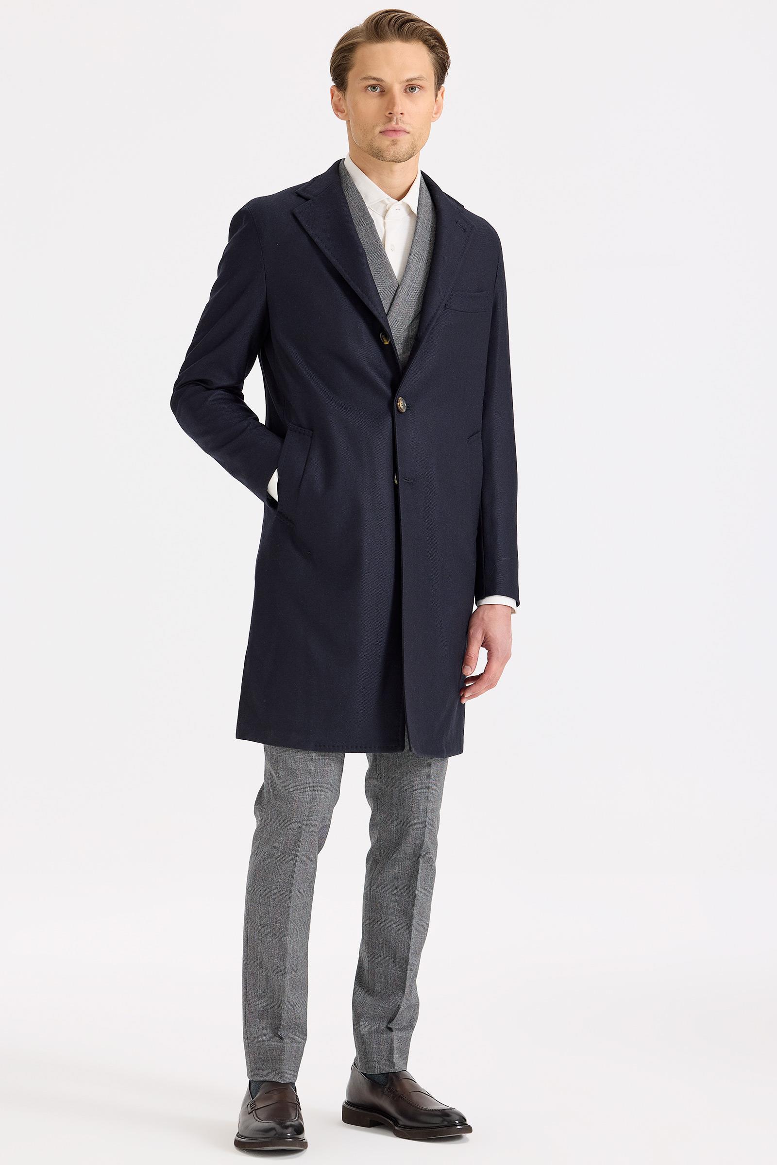 Lacivert Yün Kaşmir Palto