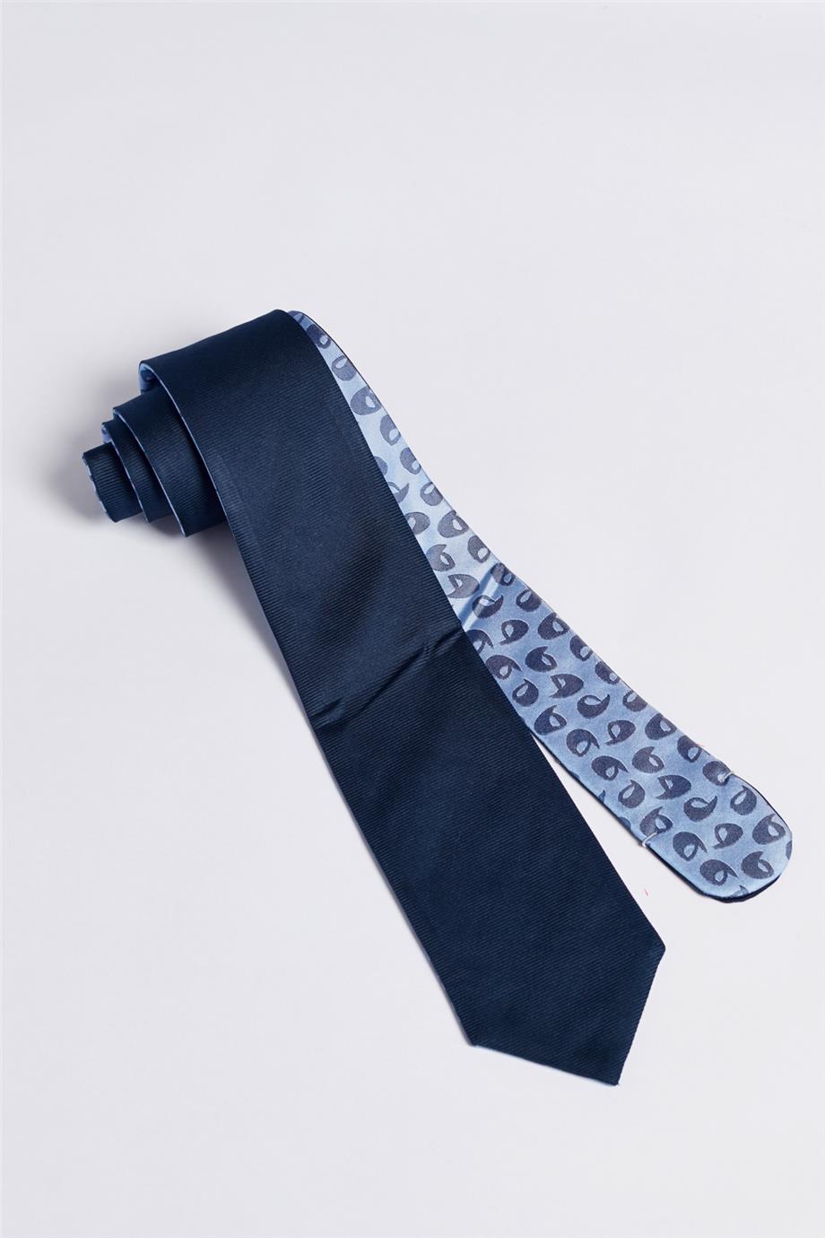 Mavi Çift Taraflı İpek Kravat
